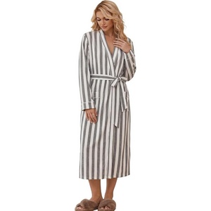 Ekouaer Womens Robe Long Lightweight Bathrobe Soft Light Bath Robe S-3XL(Striped Black and White)
