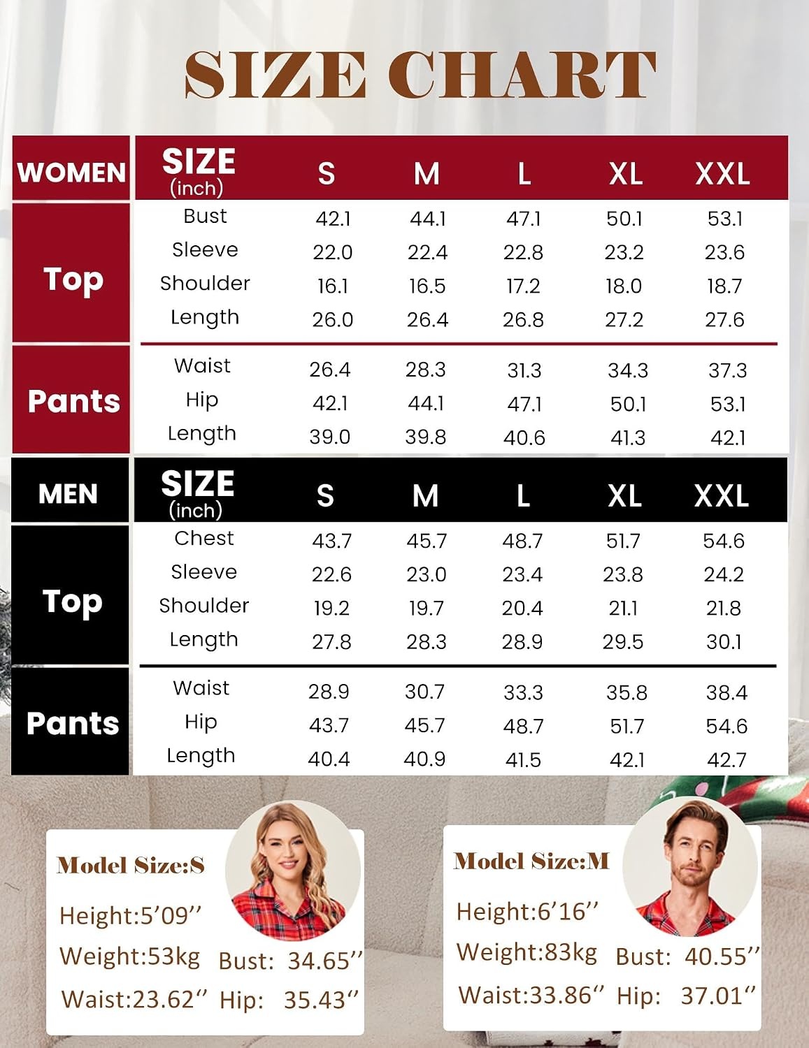 image:imageEkouaer Couples Matching Pajamas Silk Long Sleeve Sleepwear Satin Pjs SetRed Striped