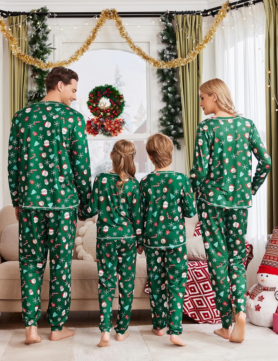 image:imageEkouaer Family Christmas Pajamas Matching Sets Long Sleeve Holiday PjsChristmas Cartoon on Green