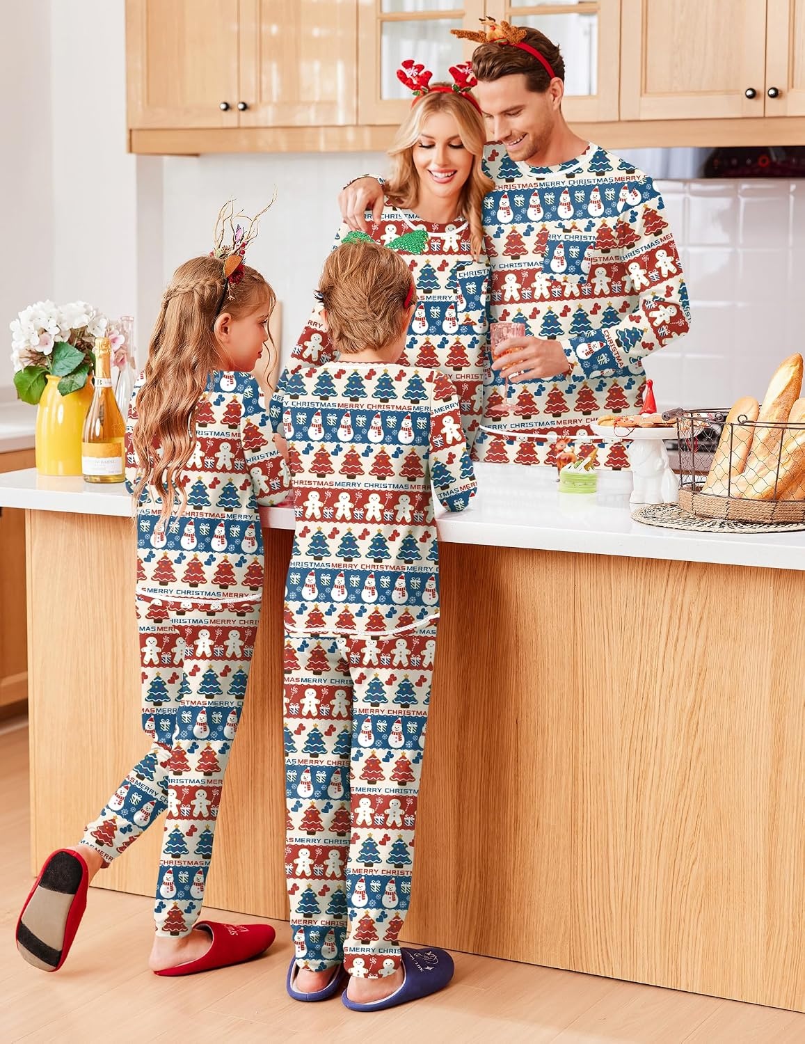 image:imageEkouaer Family Christmas Pajamas Matching Sets Long Sleeve Holiday PjsChristmas Cartoon on Red