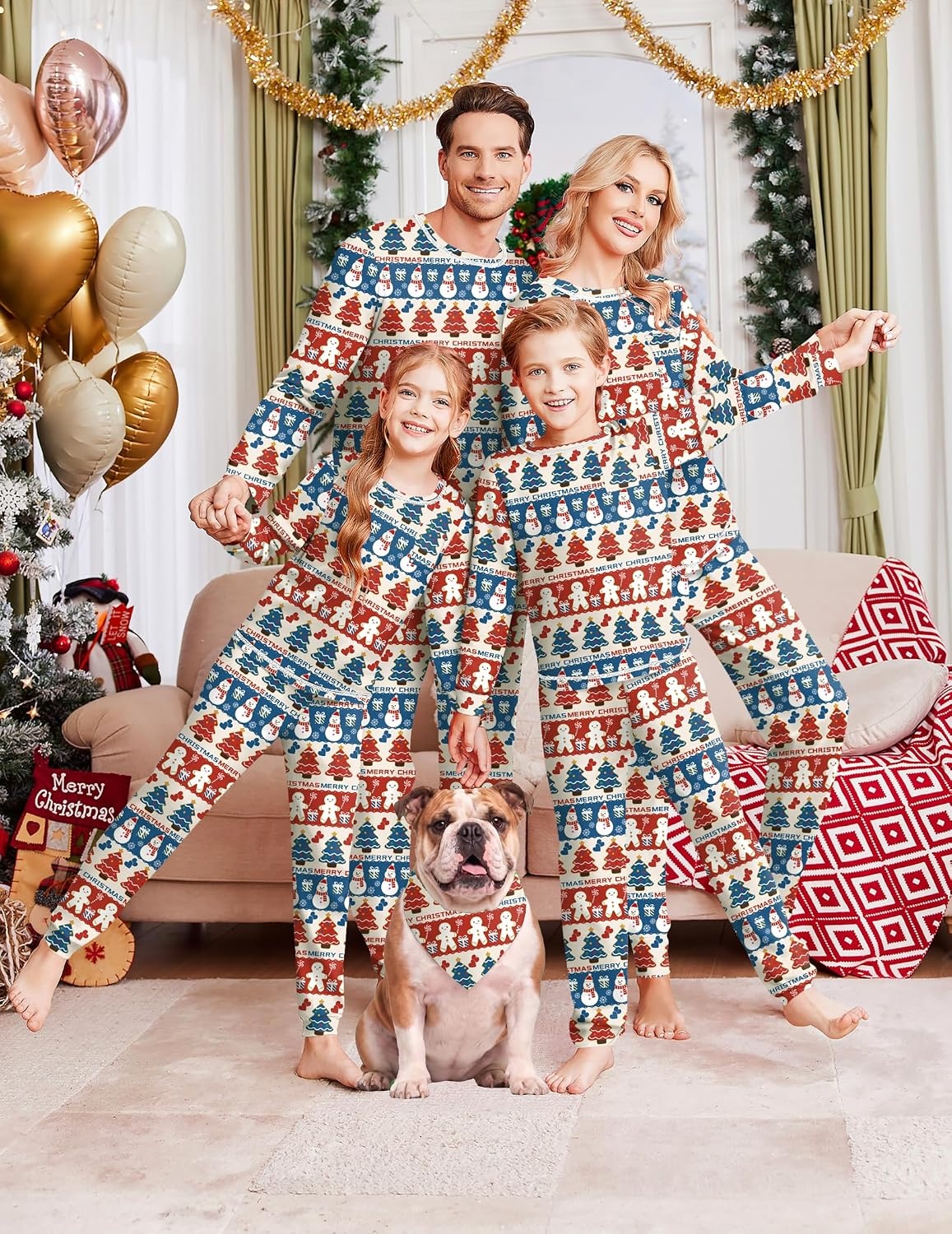 image:imageEkouaer Family Christmas Pajamas Matching Sets Long Sleeve Holiday PjsChristmas Cartoon on Red