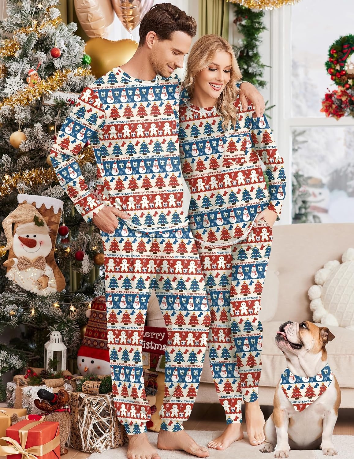 image:imageEkouaer Family Christmas Pajamas Matching Sets Long Sleeve Holiday PjsChristmas Cartoon on Red