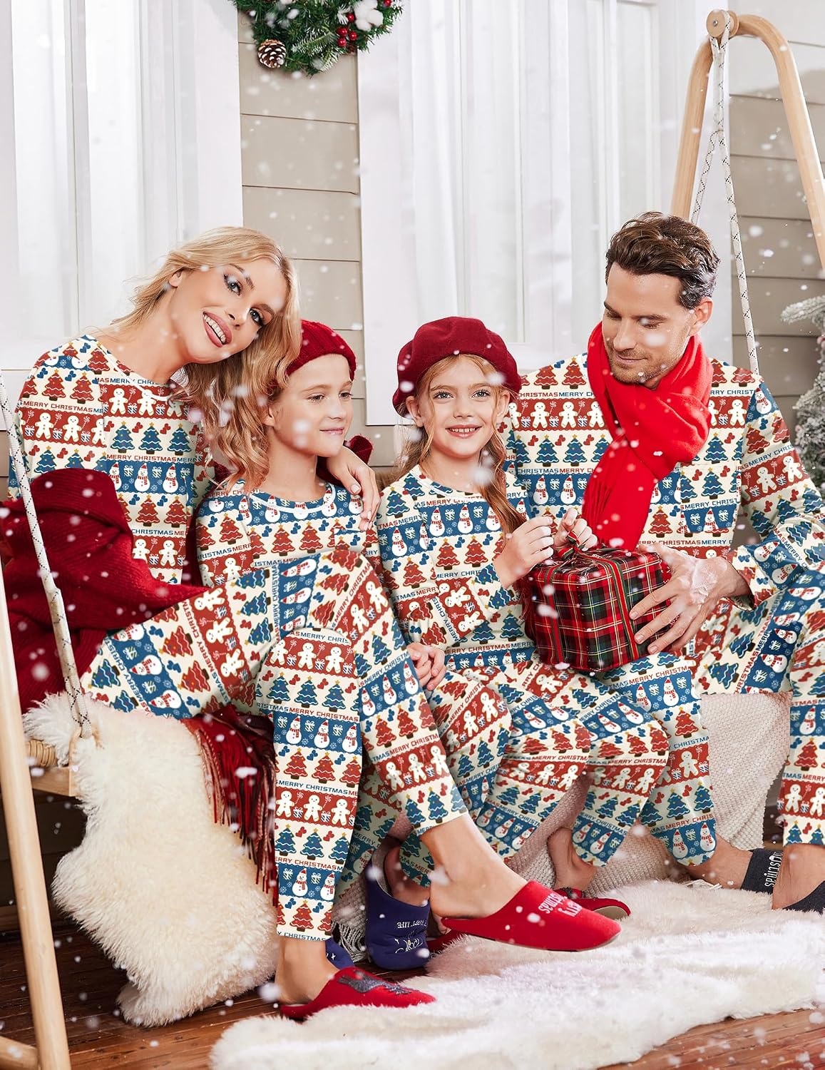 image:imageEkouaer Family Christmas Pajamas Matching Sets Long Sleeve Holiday PjsChristmas Cartoon on Red