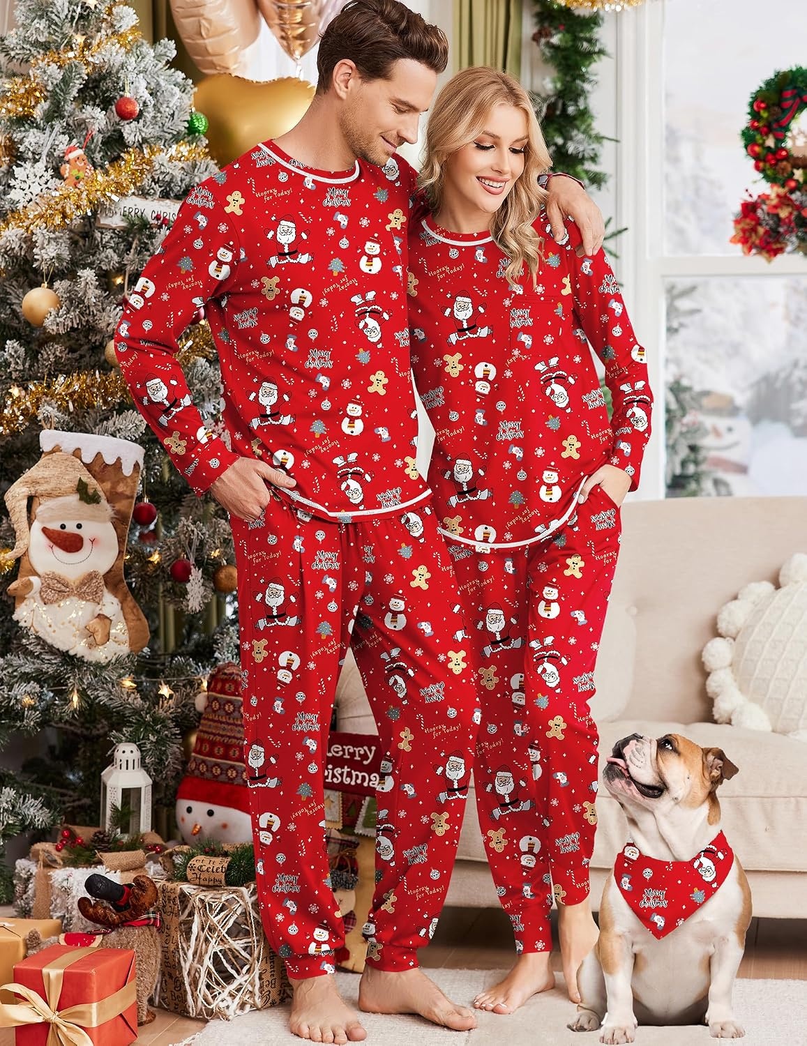 image:imageEkouaer Family Christmas Pajamas Matching Sets Long Sleeve Holiday PjsChristmas Red Santa