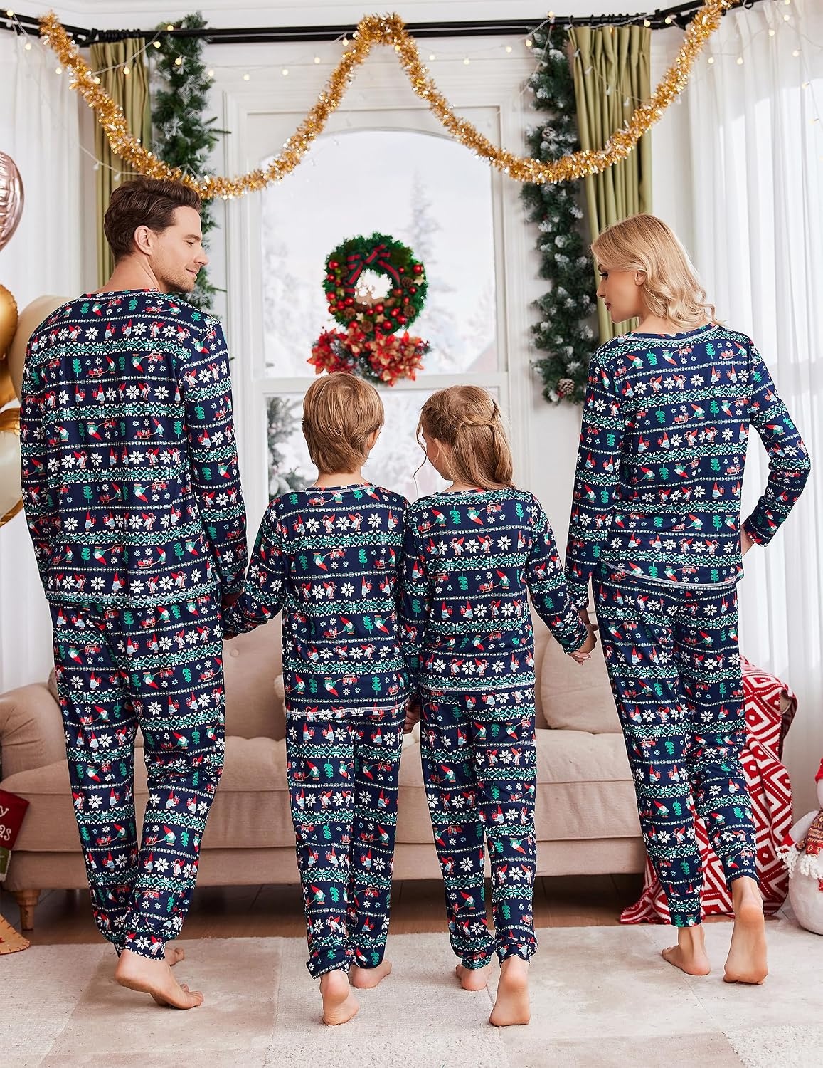 image:imageEkouaer Family Christmas Pajamas Matching Sets Long Sleeve Holiday PjsChristmas Santa on Navy