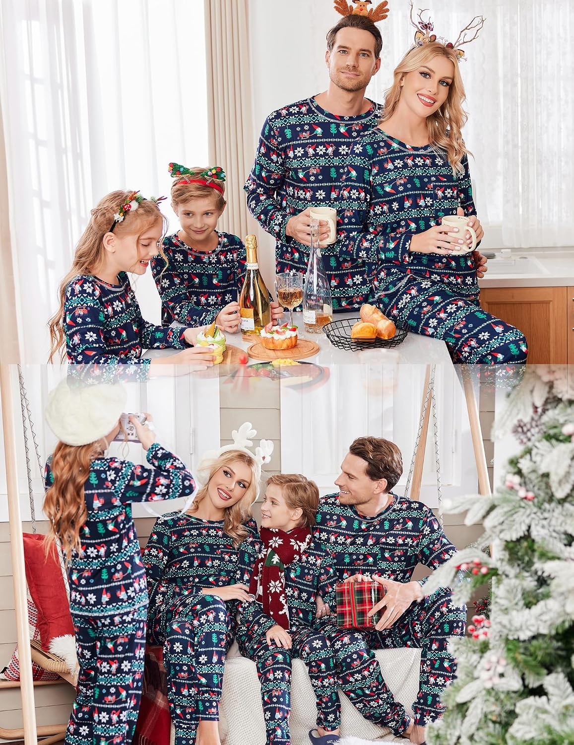 image:imageEkouaer Family Christmas Pajamas Matching Sets Long Sleeve Holiday PjsChristmas Santa on Navy