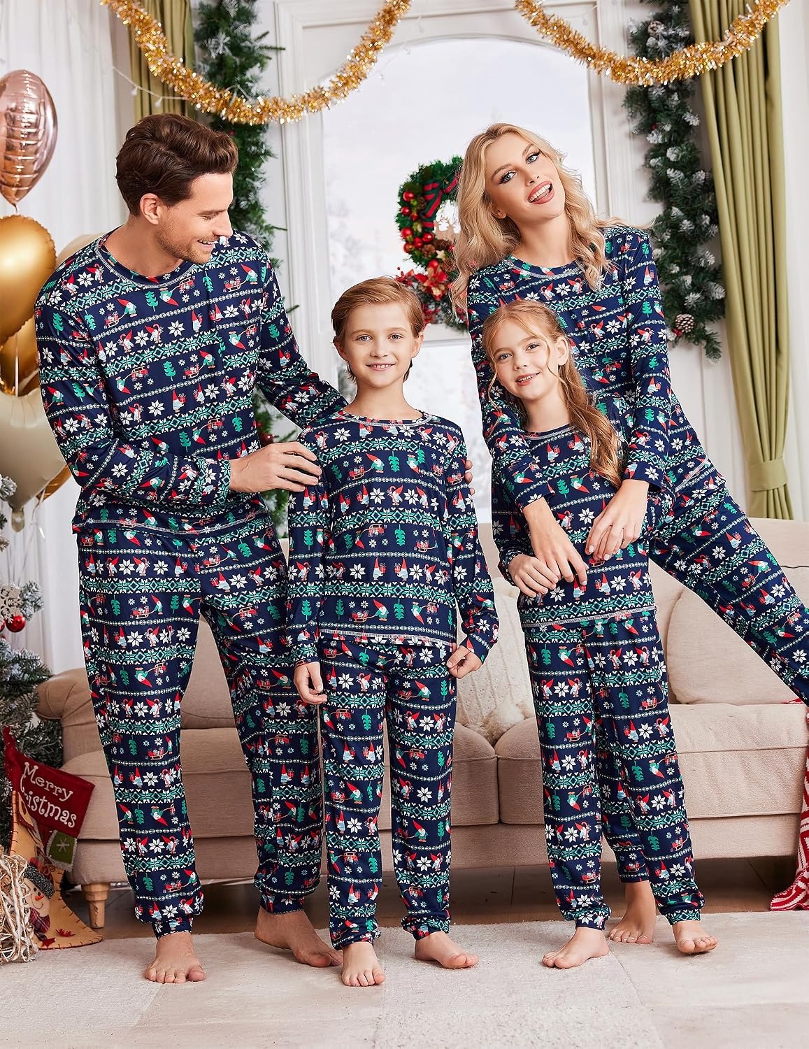 image:imageEkouaer Family Christmas Pajamas Matching Sets Long Sleeve Holiday PjsChristmas Santa on Navy