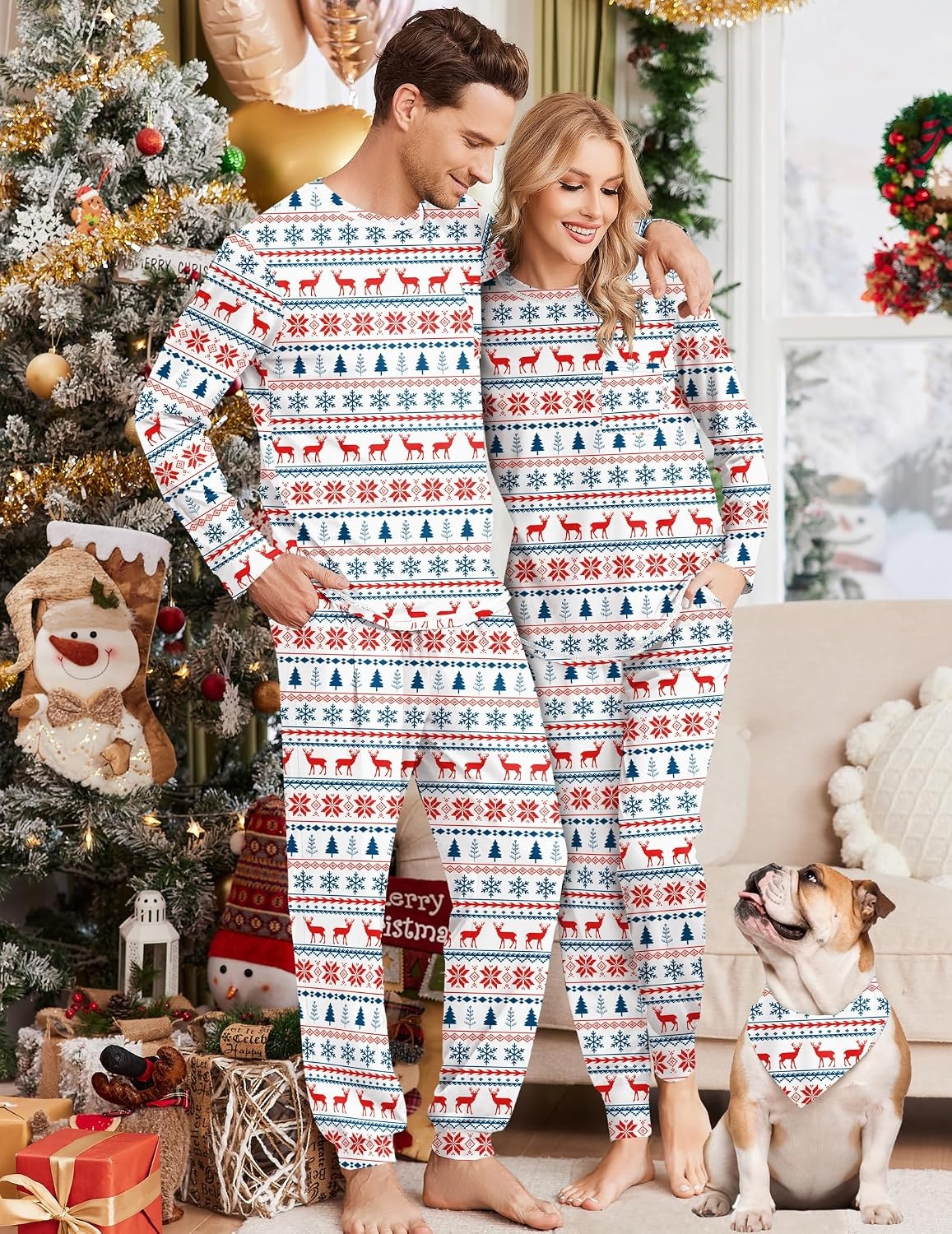 image:imageEkouaer Family Christmas Pajamas Matching Sets Long Sleeve Holiday PjsChristmas Snowflake on White