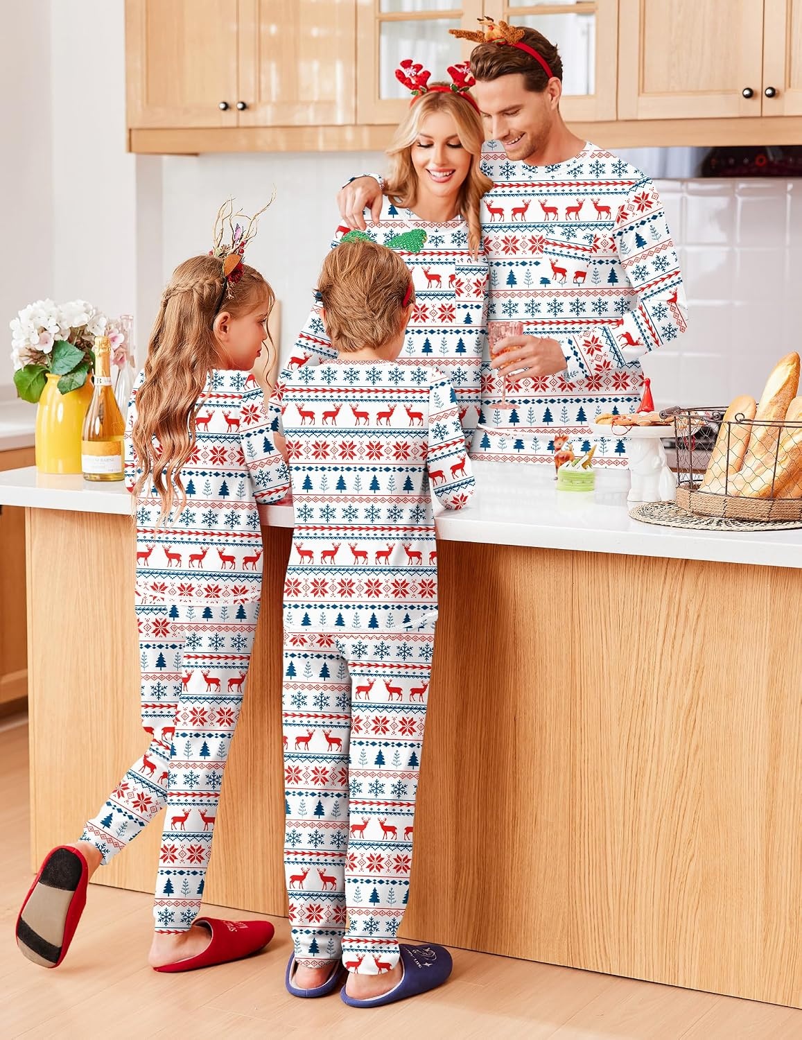 image:imageEkouaer Family Christmas Pajamas Matching Sets Long Sleeve Holiday PjsChristmas Snowflake on White