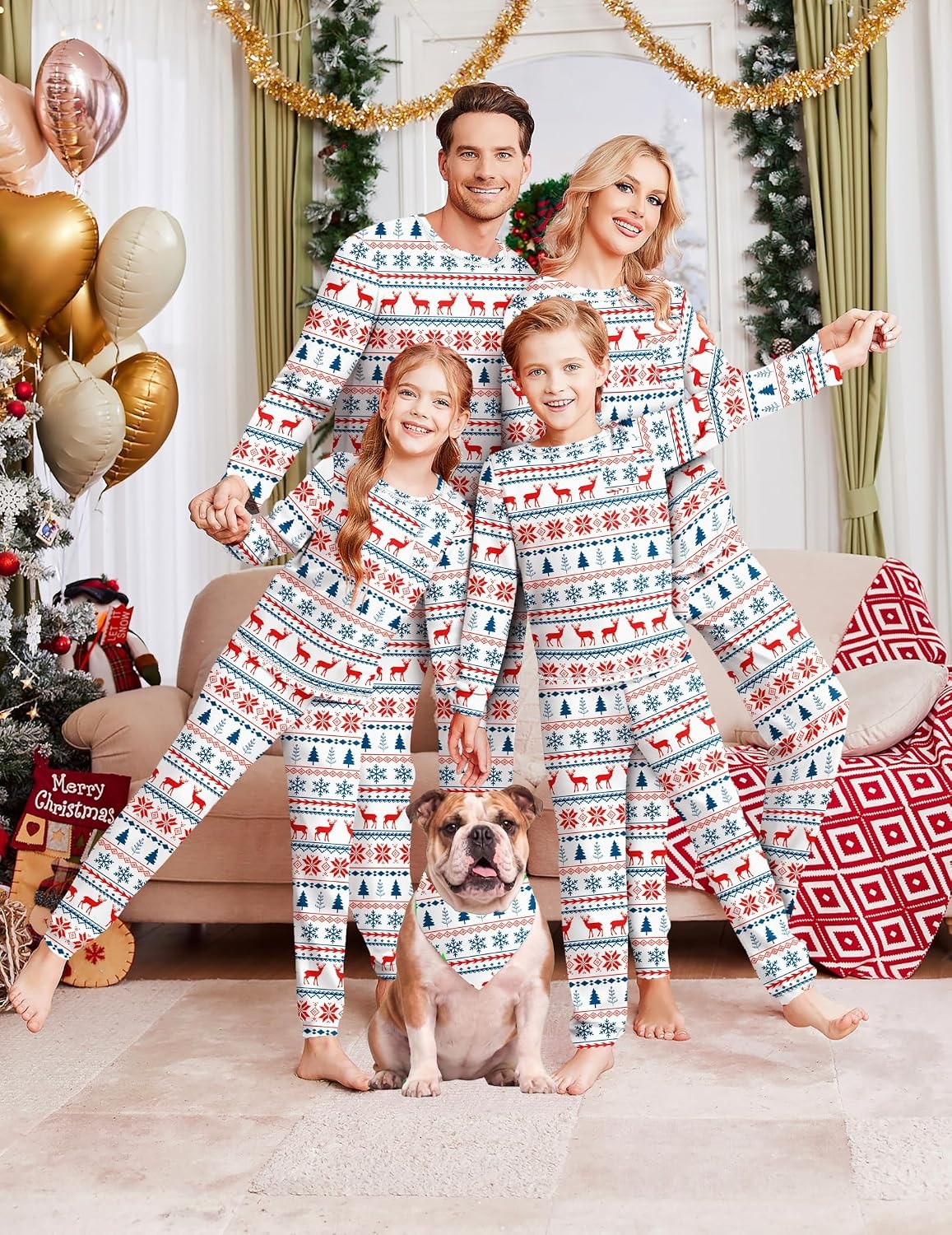 image:imageEkouaer Family Christmas Pajamas Matching Sets Long Sleeve Holiday PjsChristmas Snowflake on White