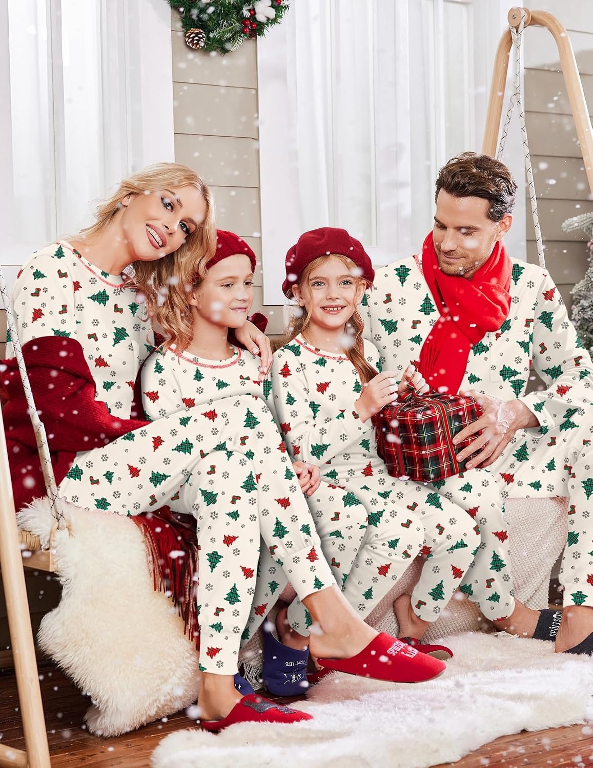 image:imageEkouaer Family Christmas Pajamas Matching Sets Long Sleeve Holiday PjsChristmas Tree on Beige