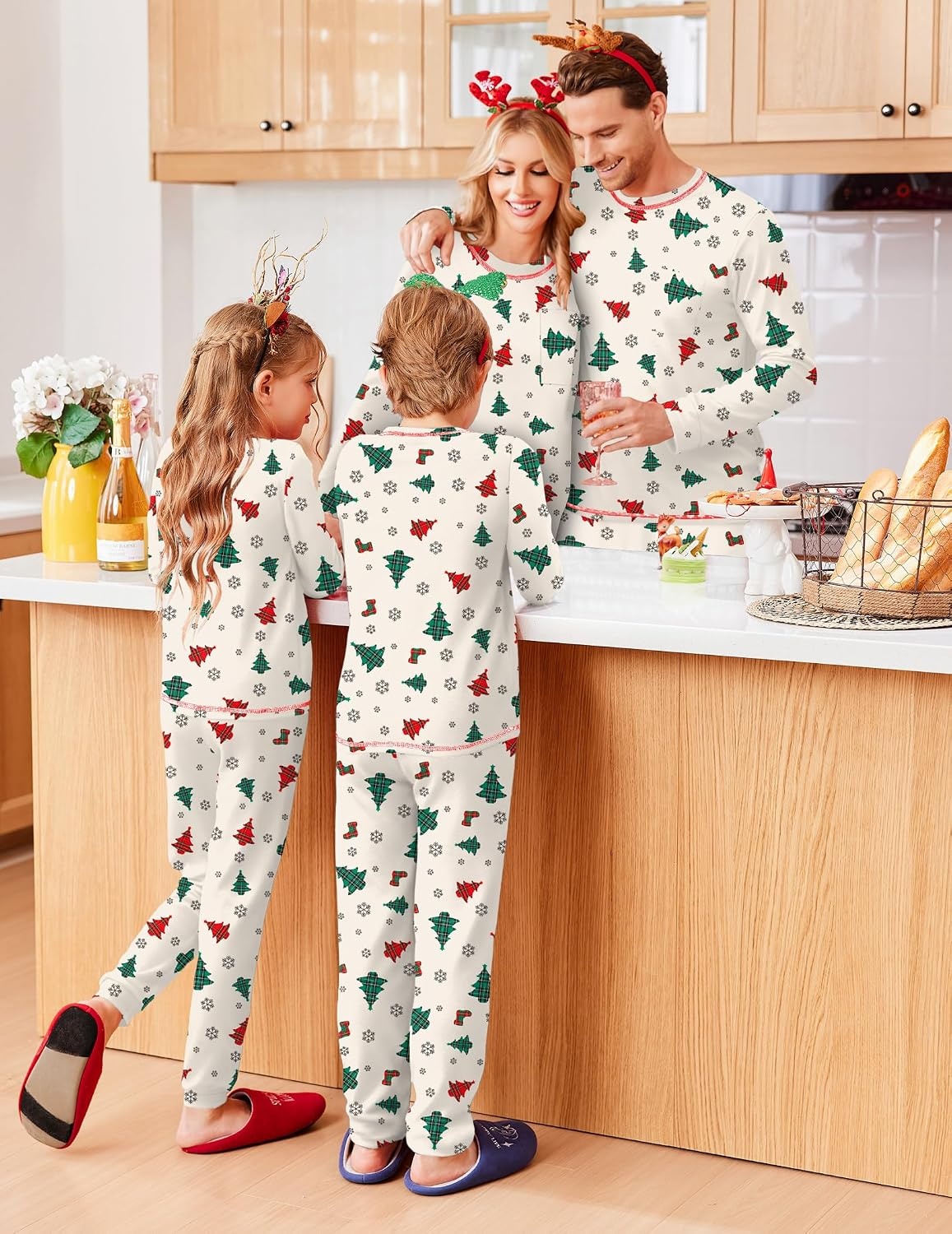 image:imageEkouaer Family Christmas Pajamas Matching Sets Long Sleeve Holiday PjsChristmas Tree on Beige