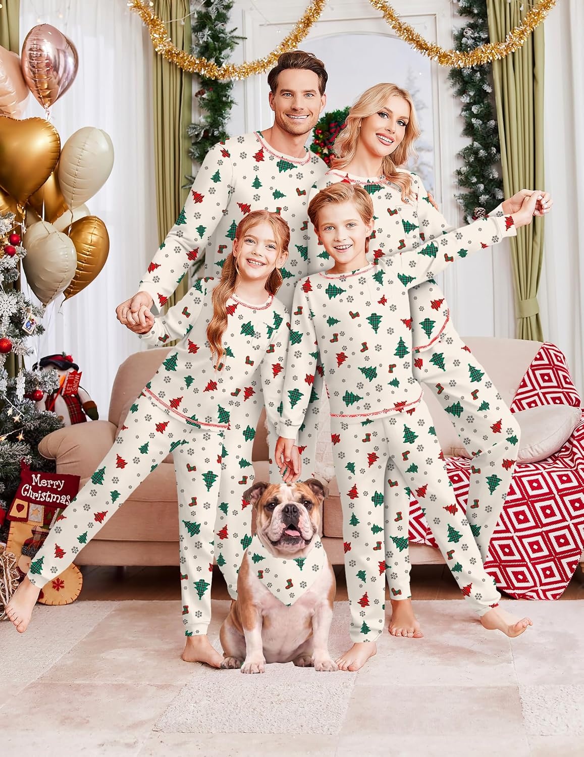 image:imageEkouaer Family Christmas Pajamas Matching Sets Long Sleeve Holiday PjsChristmas Tree on Beige