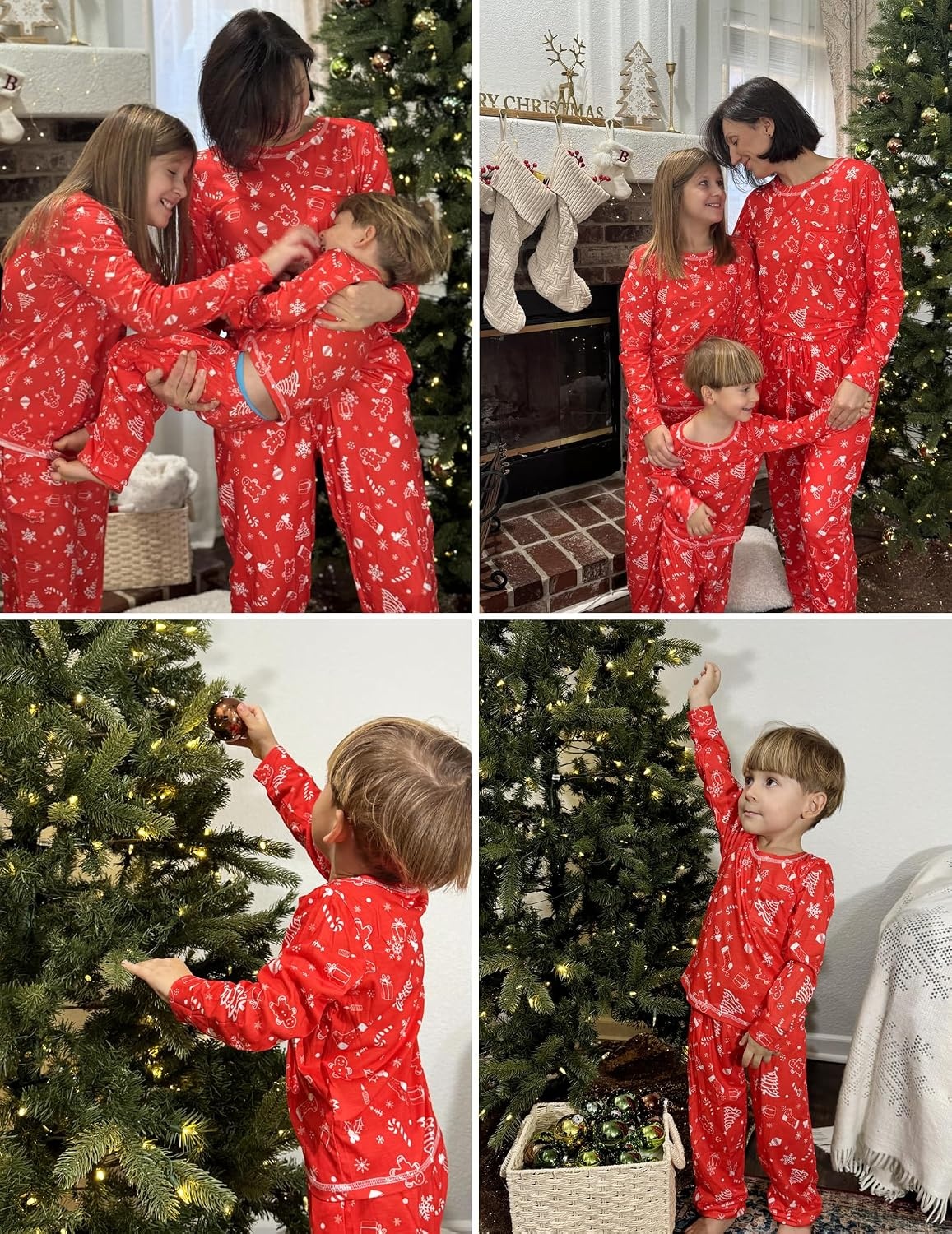 image:imageEkouaer Family Christmas Pajamas Matching Sets Long Sleeve Holiday PjsChristmas Tree on Red