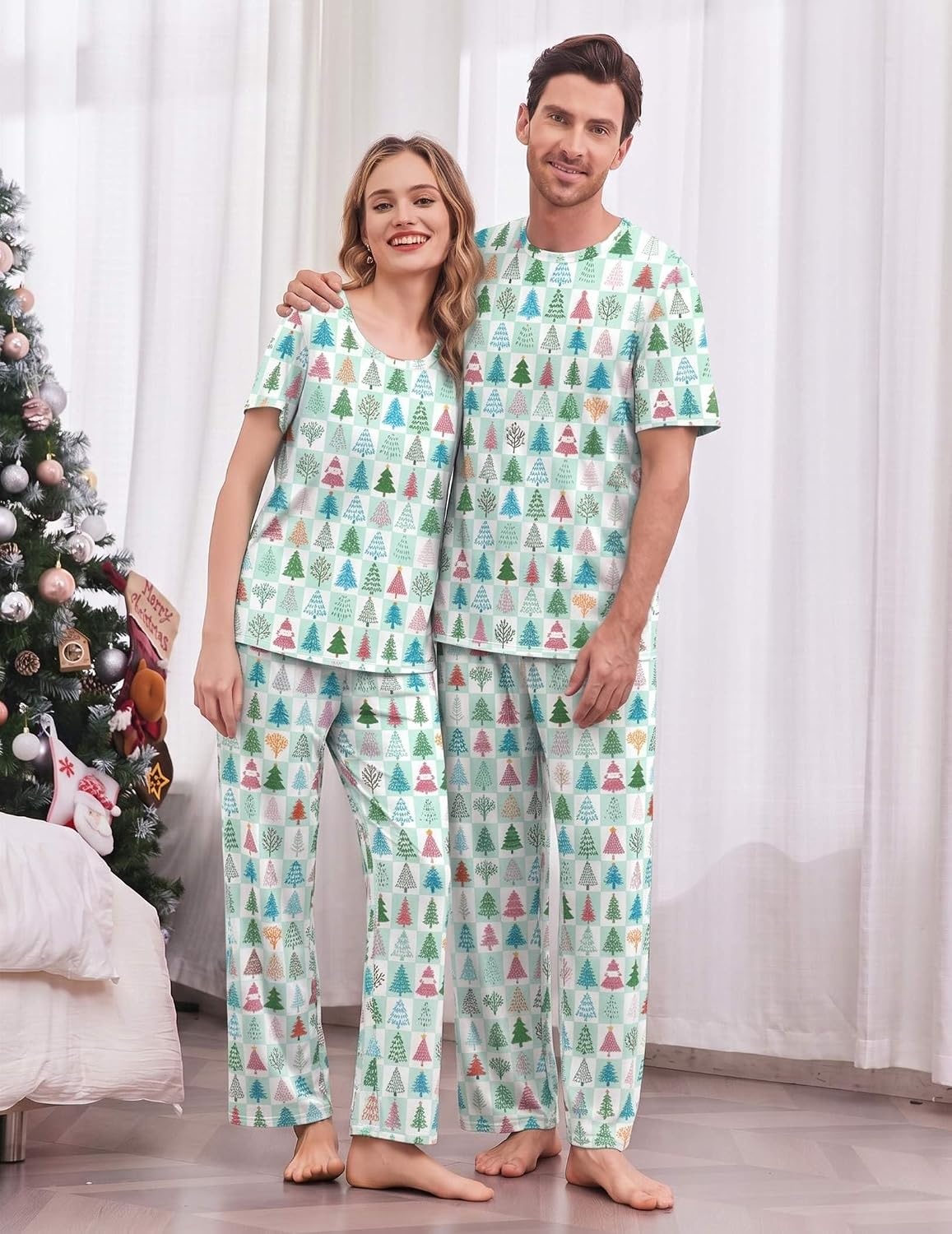 image:imageEkouaer Family Christmas Pajamas Matching sets Soft Pjs Holiday Lounge SetsChristmas Trees