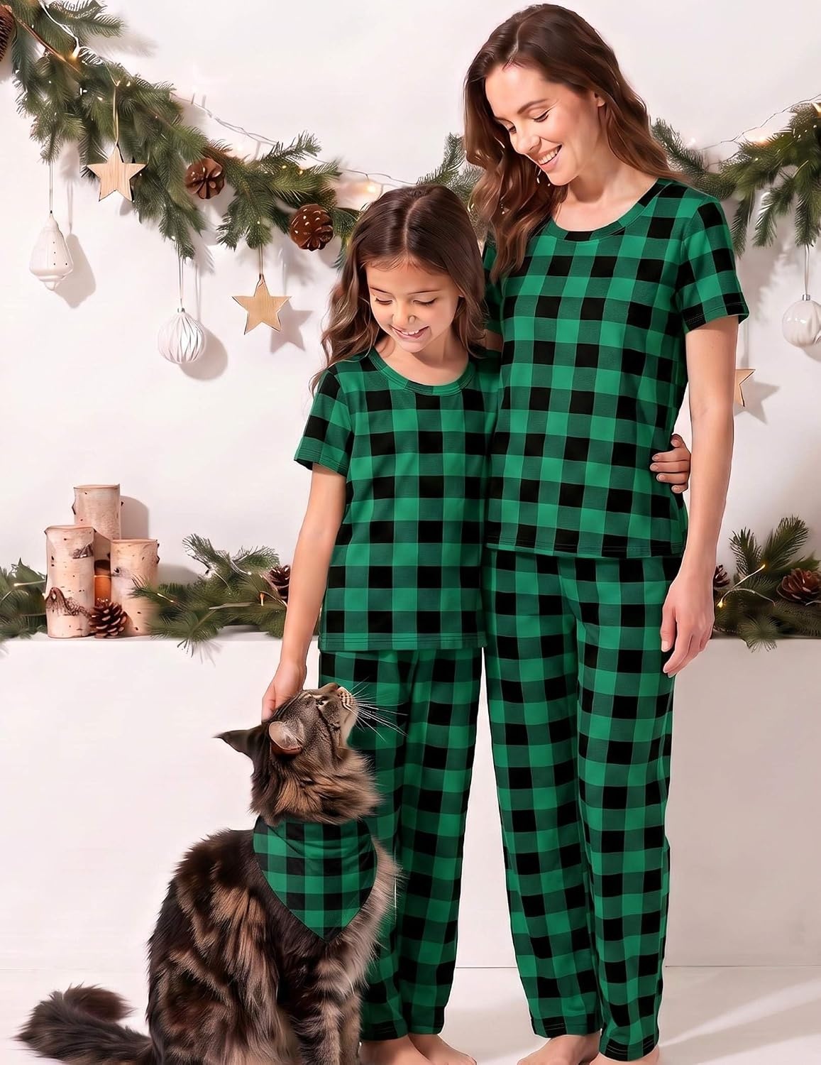 image:imageEkouaer Family Christmas Pajamas Matching sets Soft Pjs Holiday Lounge SetsGreen Black Plaid