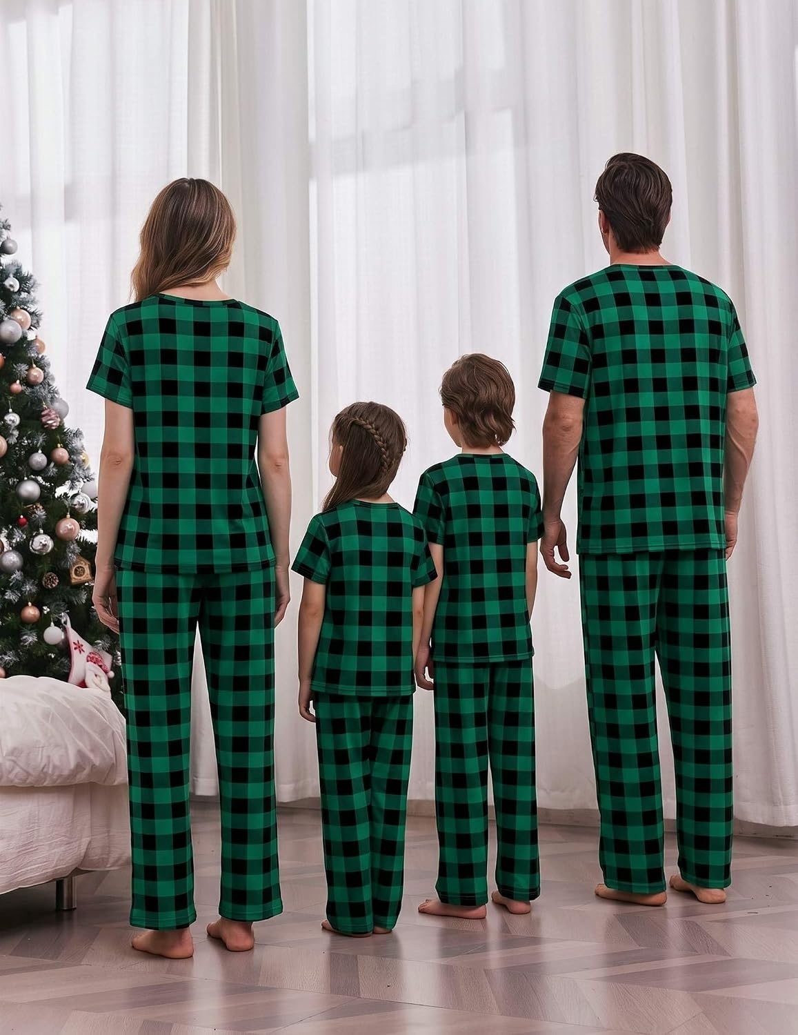 image:imageEkouaer Family Christmas Pajamas Matching sets Soft Pjs Holiday Lounge SetsGreen Black Plaid