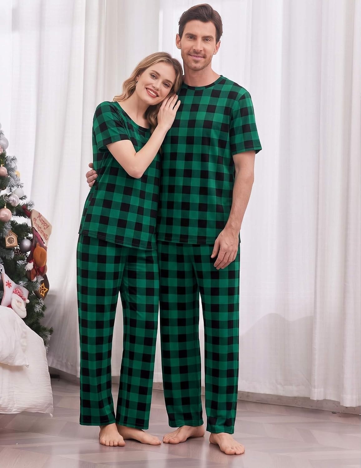 image:imageEkouaer Family Christmas Pajamas Matching sets Soft Pjs Holiday Lounge SetsGreen Black Plaid