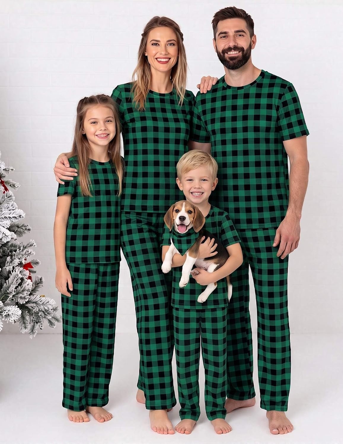 image:imageEkouaer Family Christmas Pajamas Matching sets Soft Pjs Holiday Lounge SetsGreen Black Plaid