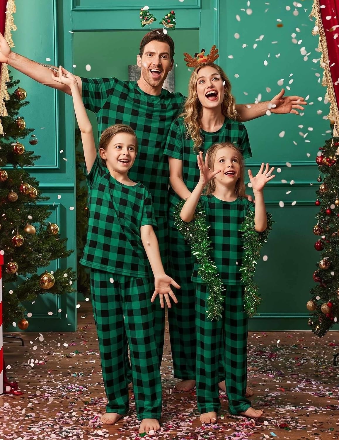 image:imageEkouaer Family Christmas Pajamas Matching sets Soft Pjs Holiday Lounge SetsGreen Black Plaid