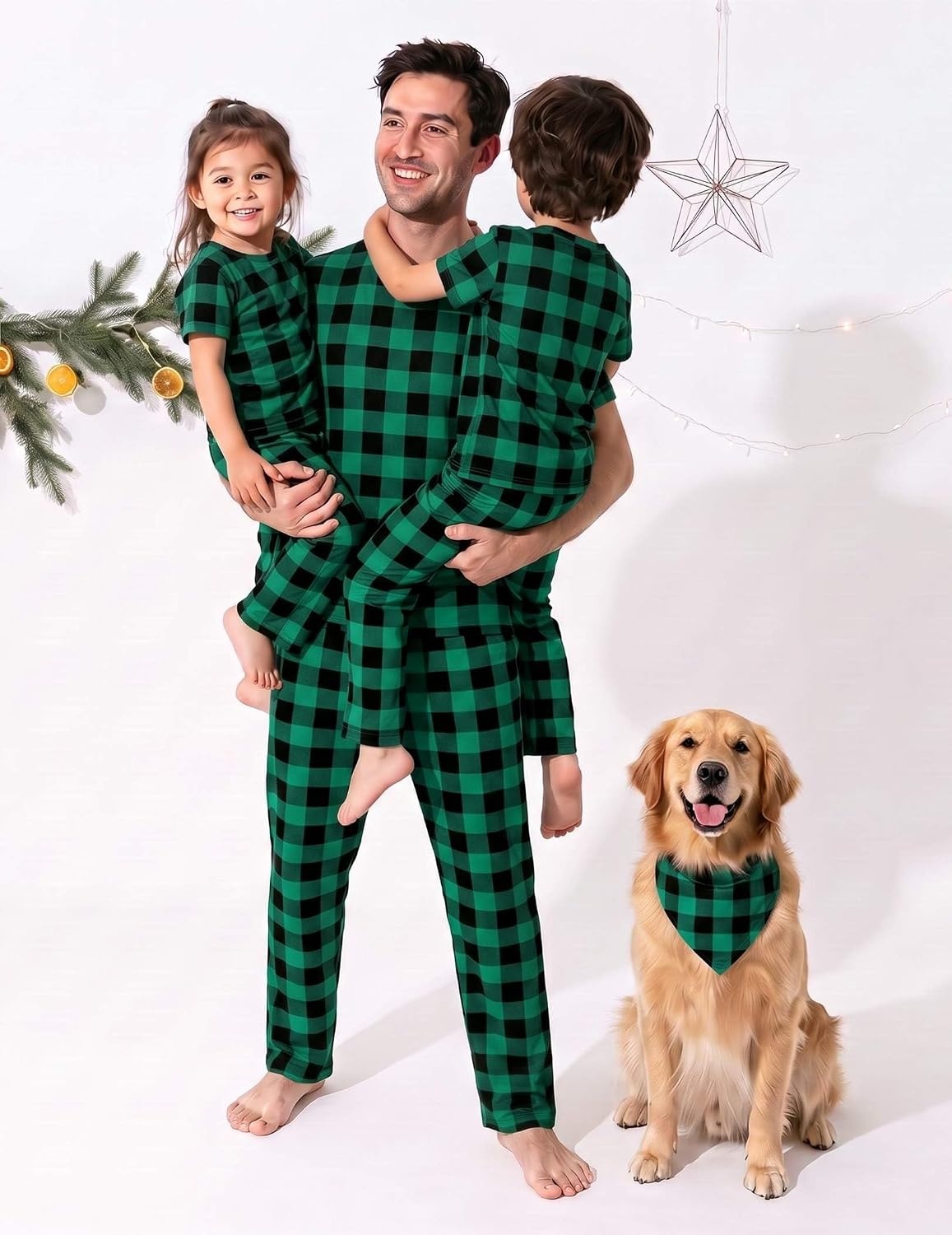 image:imageEkouaer Family Christmas Pajamas Matching sets Soft Pjs Holiday Lounge SetsGreen Black Plaid