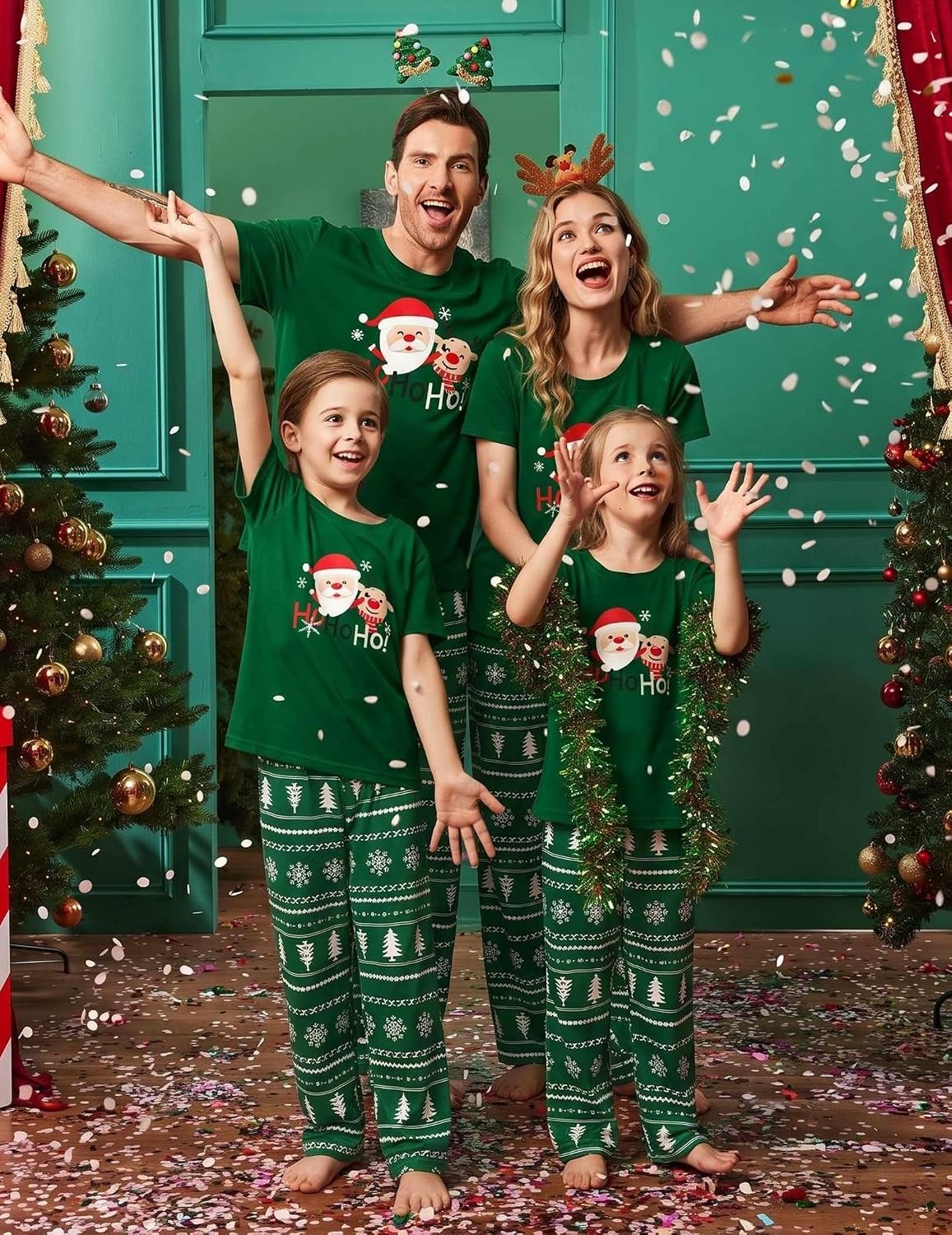 image:imageEkouaer Family Christmas Pajamas Matching sets Soft Pjs Holiday Lounge SetsGreen Santa
