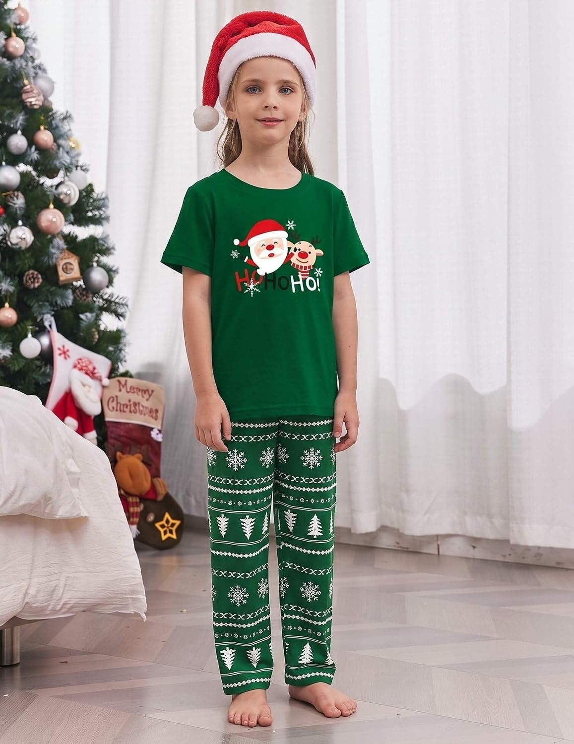 image:imageEkouaer Family Christmas Pajamas Matching sets Soft Pjs Holiday Lounge SetsGreen Santa
