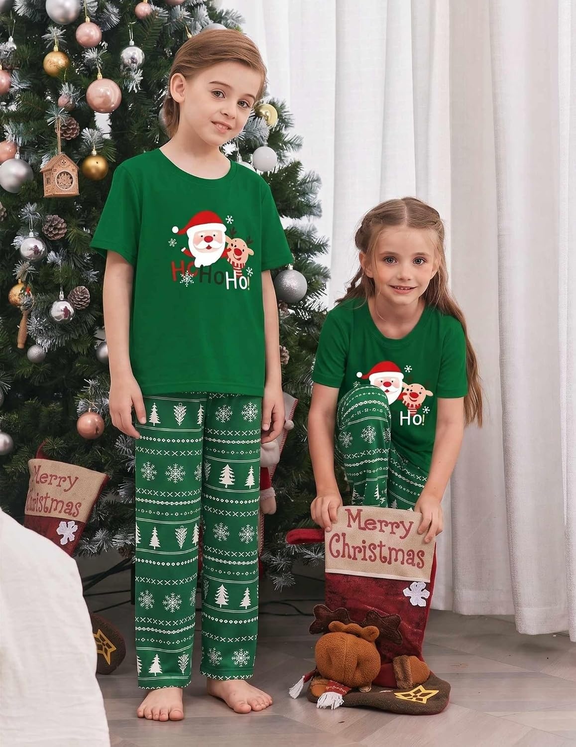 image:imageEkouaer Family Christmas Pajamas Matching sets Soft Pjs Holiday Lounge SetsGreen Santa