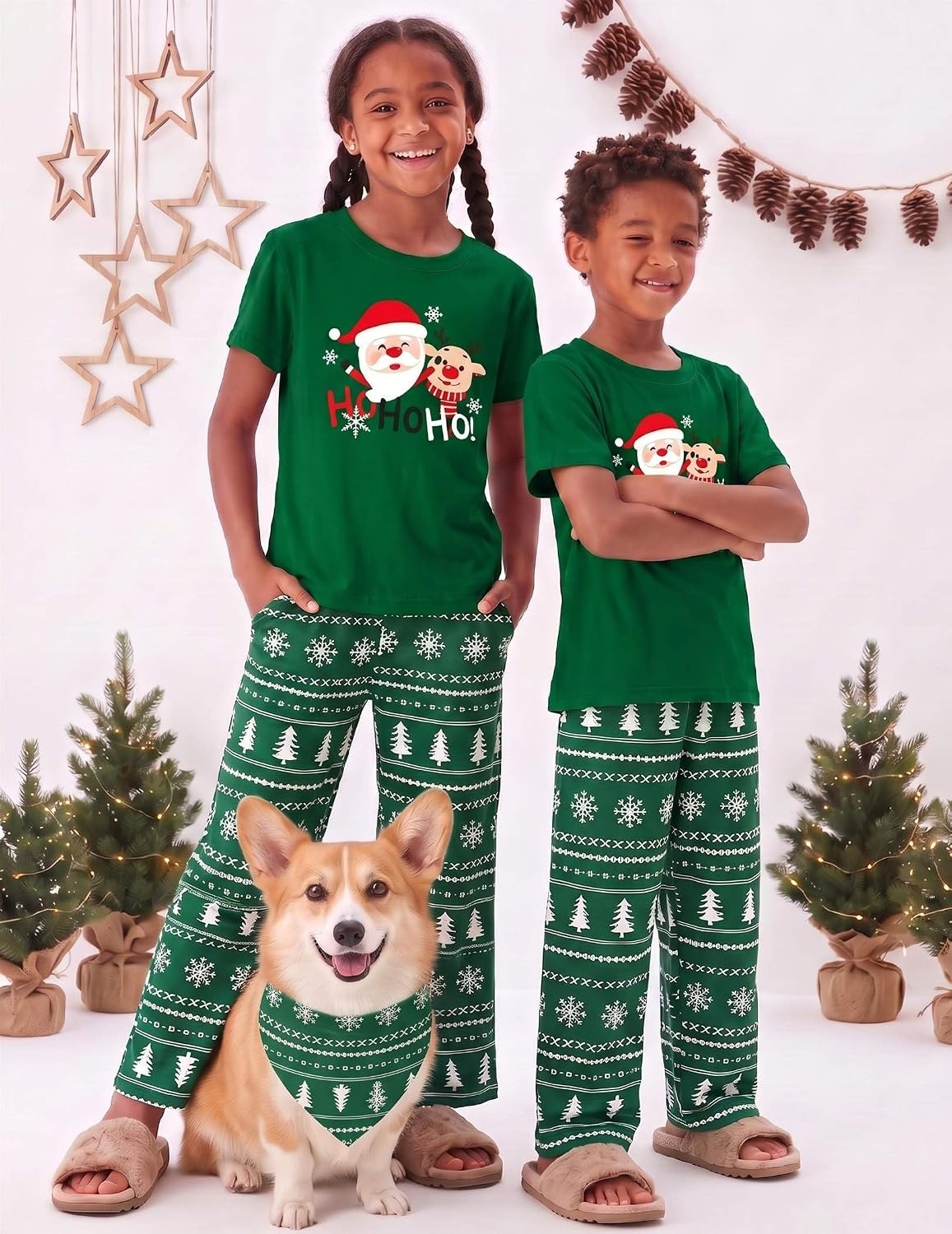 image:imageEkouaer Family Christmas Pajamas Matching sets Soft Pjs Holiday Lounge SetsGreen Santa