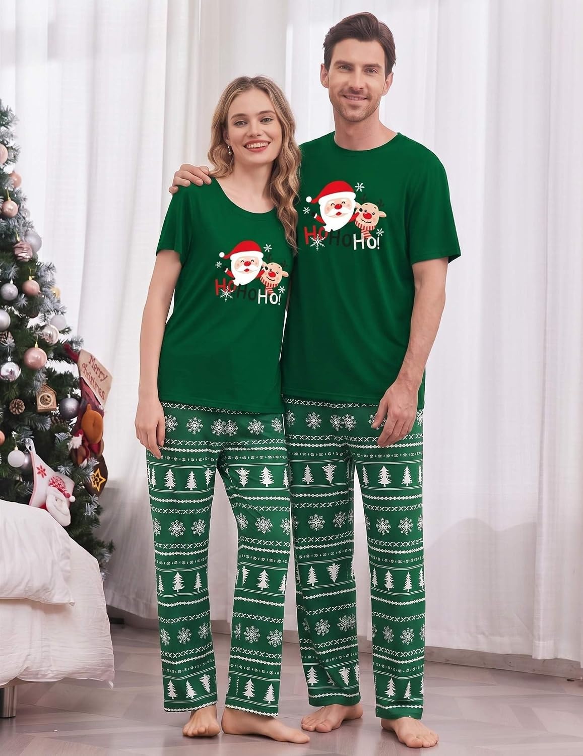 image:imageEkouaer Family Christmas Pajamas Matching sets Soft Pjs Holiday Lounge SetsGreen Santa