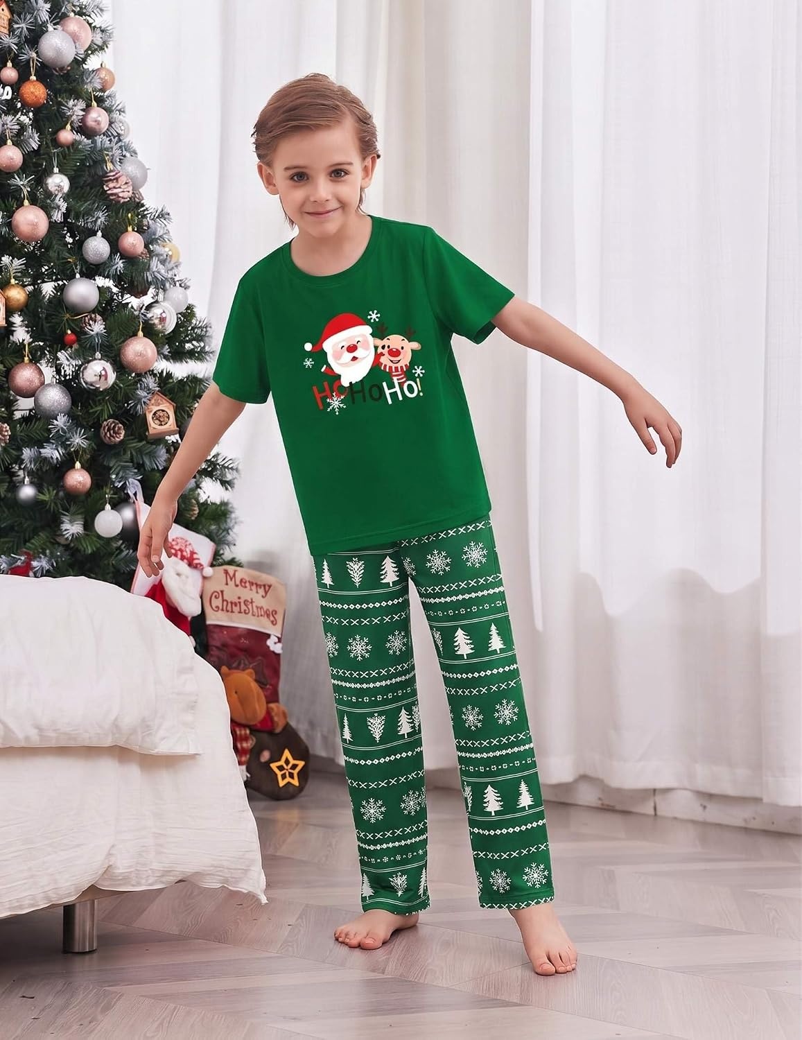 image:imageEkouaer Family Christmas Pajamas Matching sets Soft Pjs Holiday Lounge SetsGreen Santa