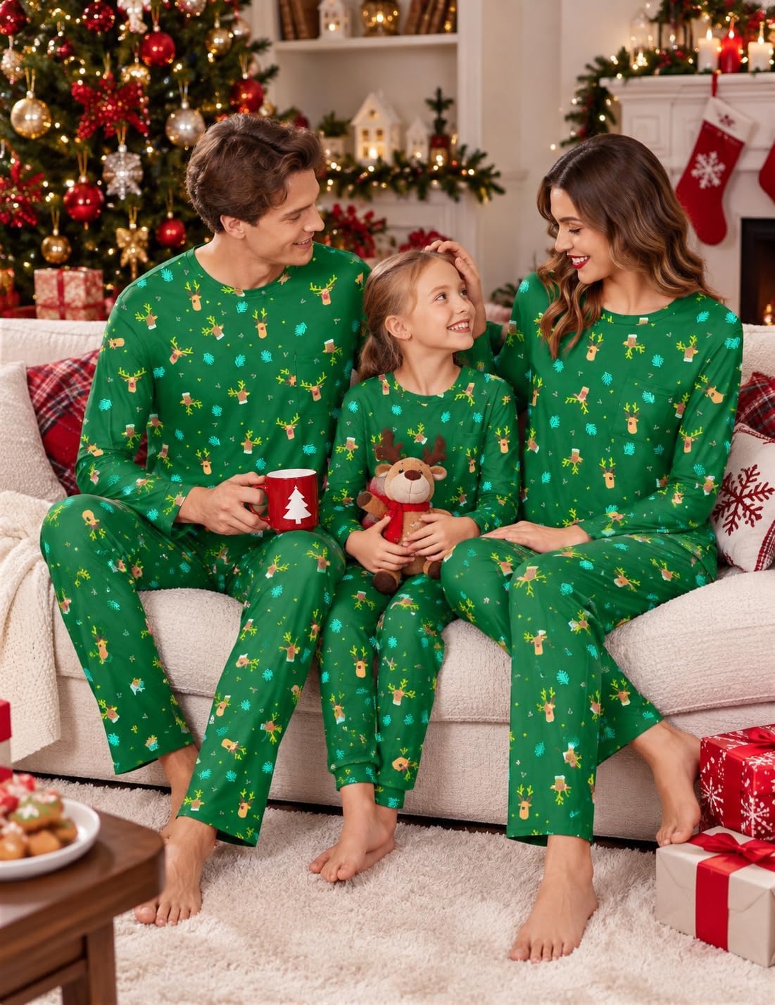 image:imageEkouaer Matching Family Sets Christmas Pajamas Set Xmas PJS SleepwearChristmas Elk Green
