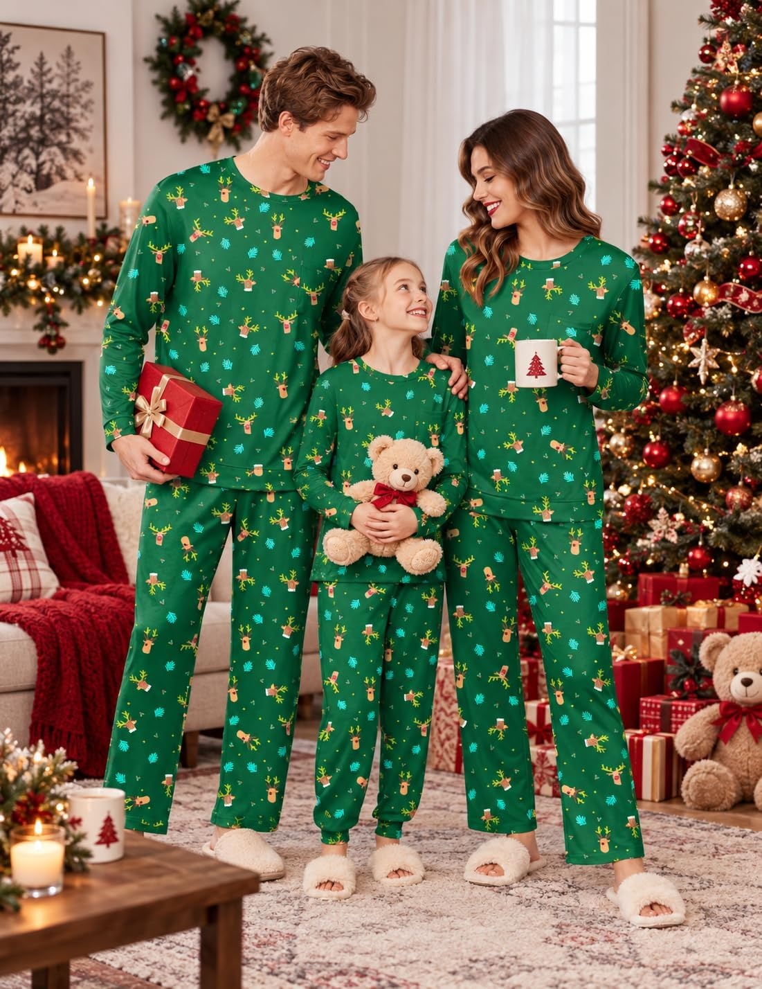 image:imageEkouaer Matching Family Sets Christmas Pajamas Set Xmas PJS SleepwearChristmas Elk Green