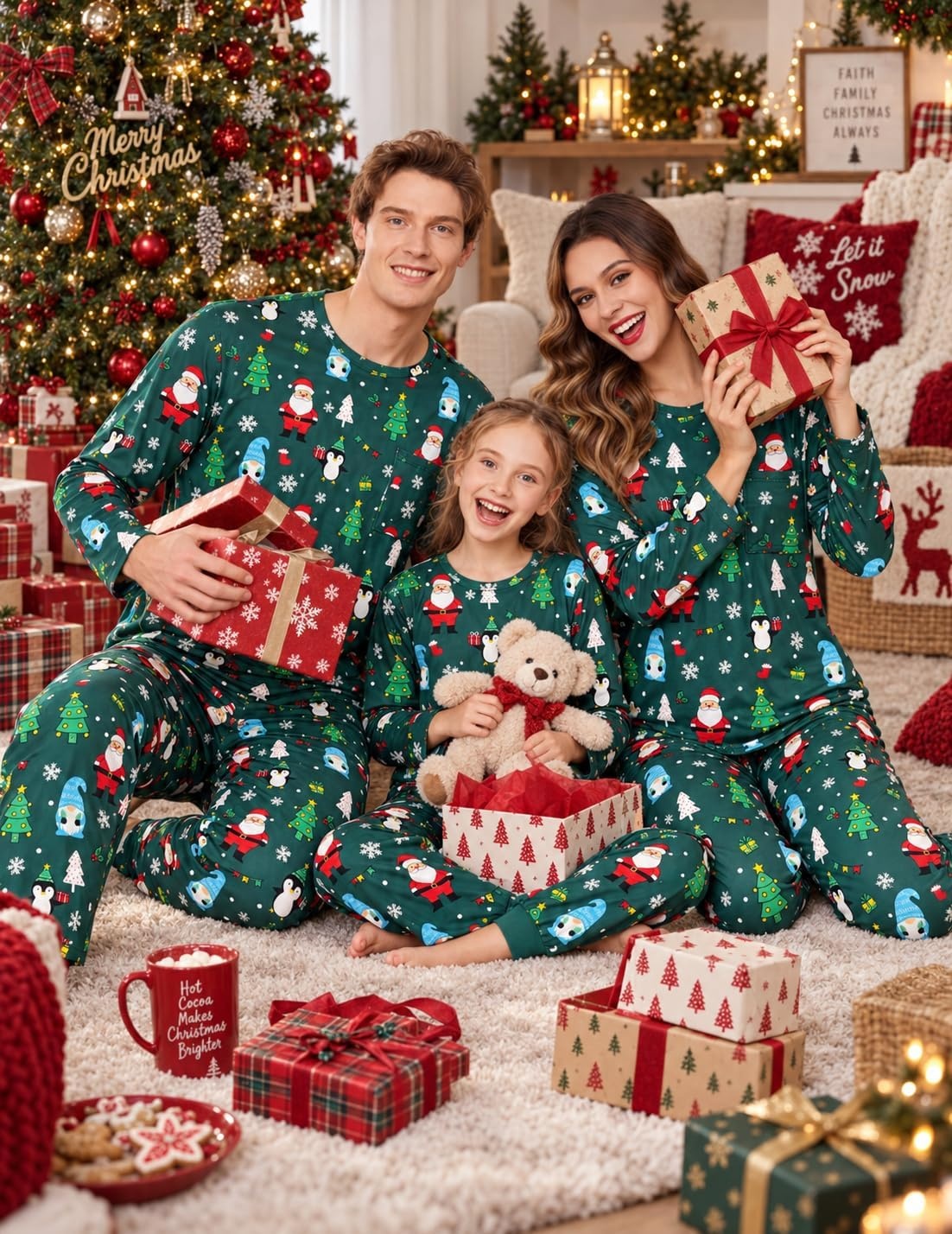 image:imageEkouaer Matching Family Sets Christmas Pajamas Set Xmas PJS SleepwearChristmas Holiday Print Green