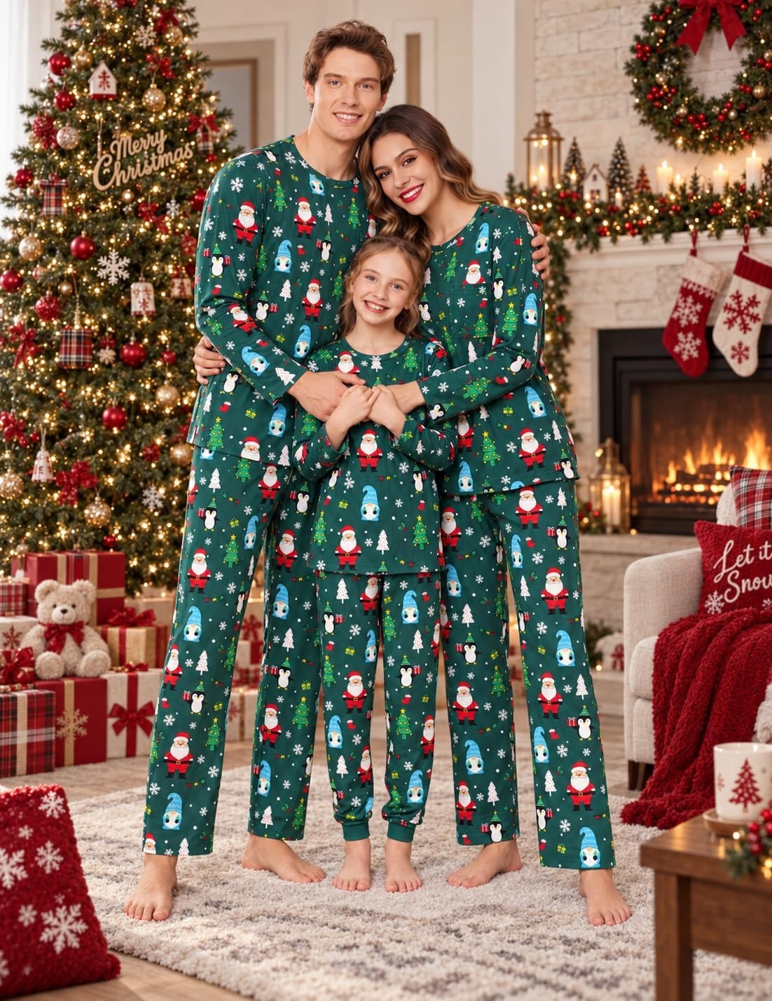 image:imageEkouaer Matching Family Sets Christmas Pajamas Set Xmas PJS SleepwearChristmas Holiday Print Green