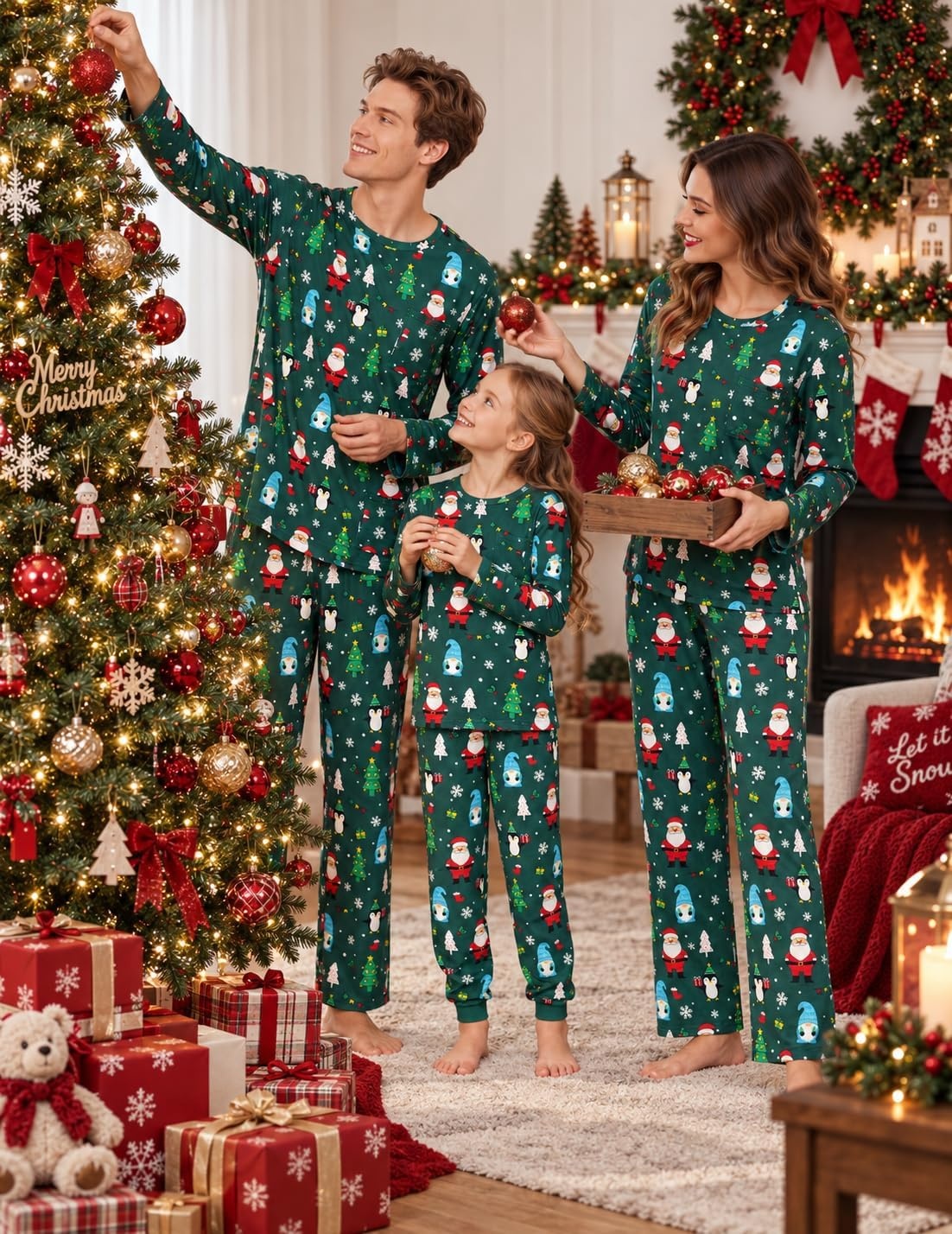 image:imageEkouaer Matching Family Sets Christmas Pajamas Set Xmas PJS SleepwearChristmas Holiday Print Green