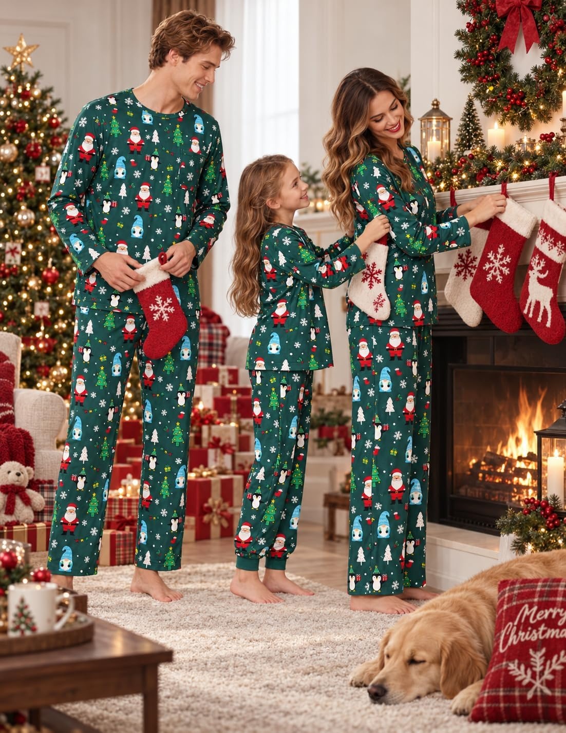 image:imageEkouaer Matching Family Sets Christmas Pajamas Set Xmas PJS SleepwearChristmas Holiday Print Green