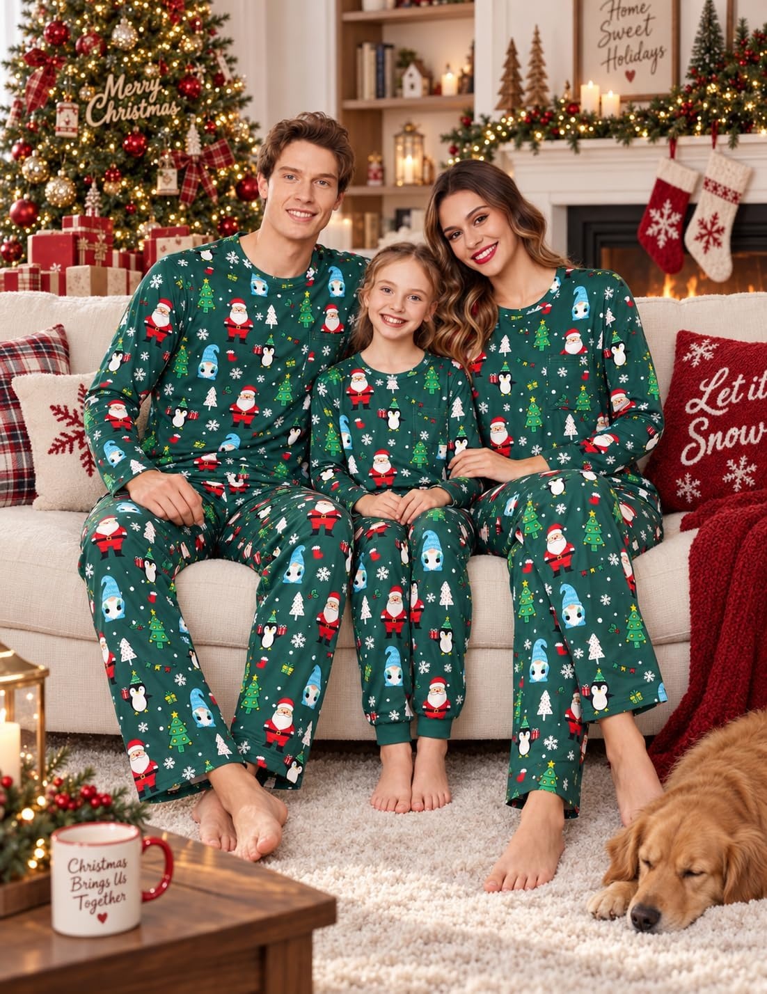 image:imageEkouaer Matching Family Sets Christmas Pajamas Set Xmas PJS SleepwearChristmas Holiday Print Green