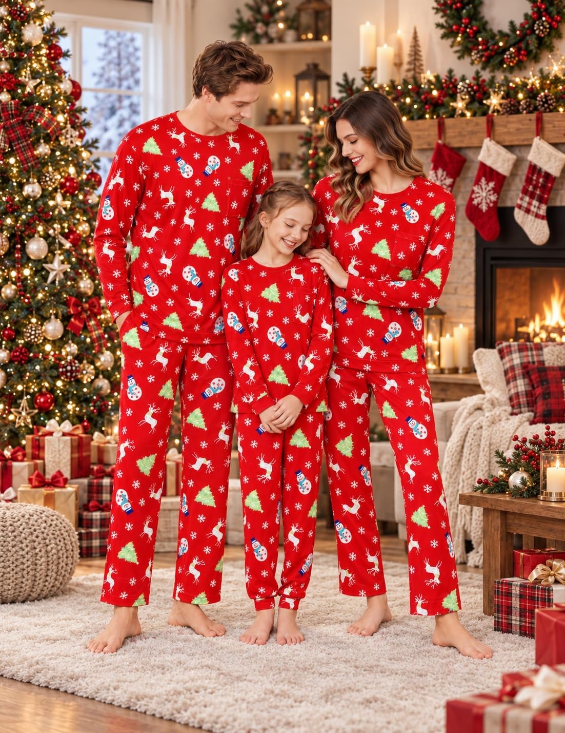 image:imageEkouaer Matching Family Sets Christmas Pajamas Set Xmas PJS SleepwearChristmas Snowman Red