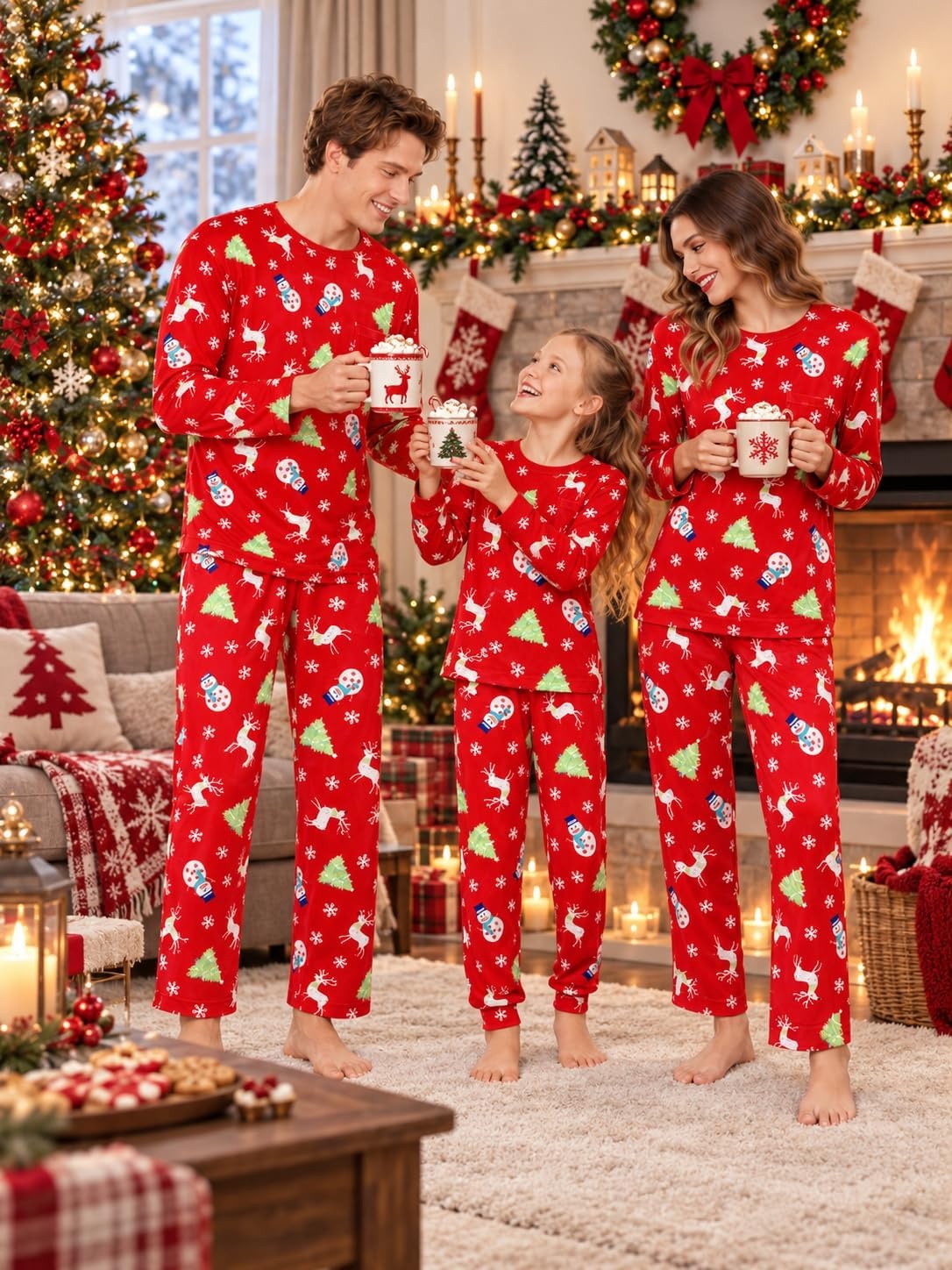 image:imageEkouaer Matching Family Sets Christmas Pajamas Set Xmas PJS SleepwearChristmas Snowman Red