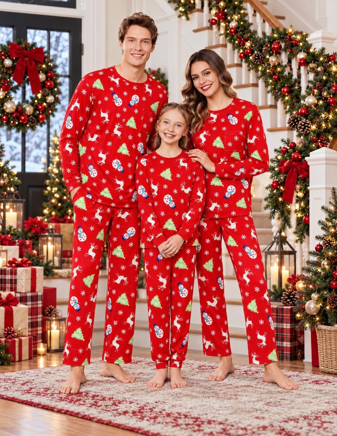 image:imageEkouaer Matching Family Sets Christmas Pajamas Set Xmas PJS SleepwearChristmas Snowman Red