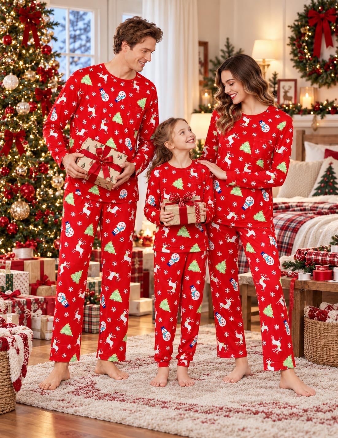 image:imageEkouaer Matching Family Sets Christmas Pajamas Set Xmas PJS SleepwearChristmas Snowman Red