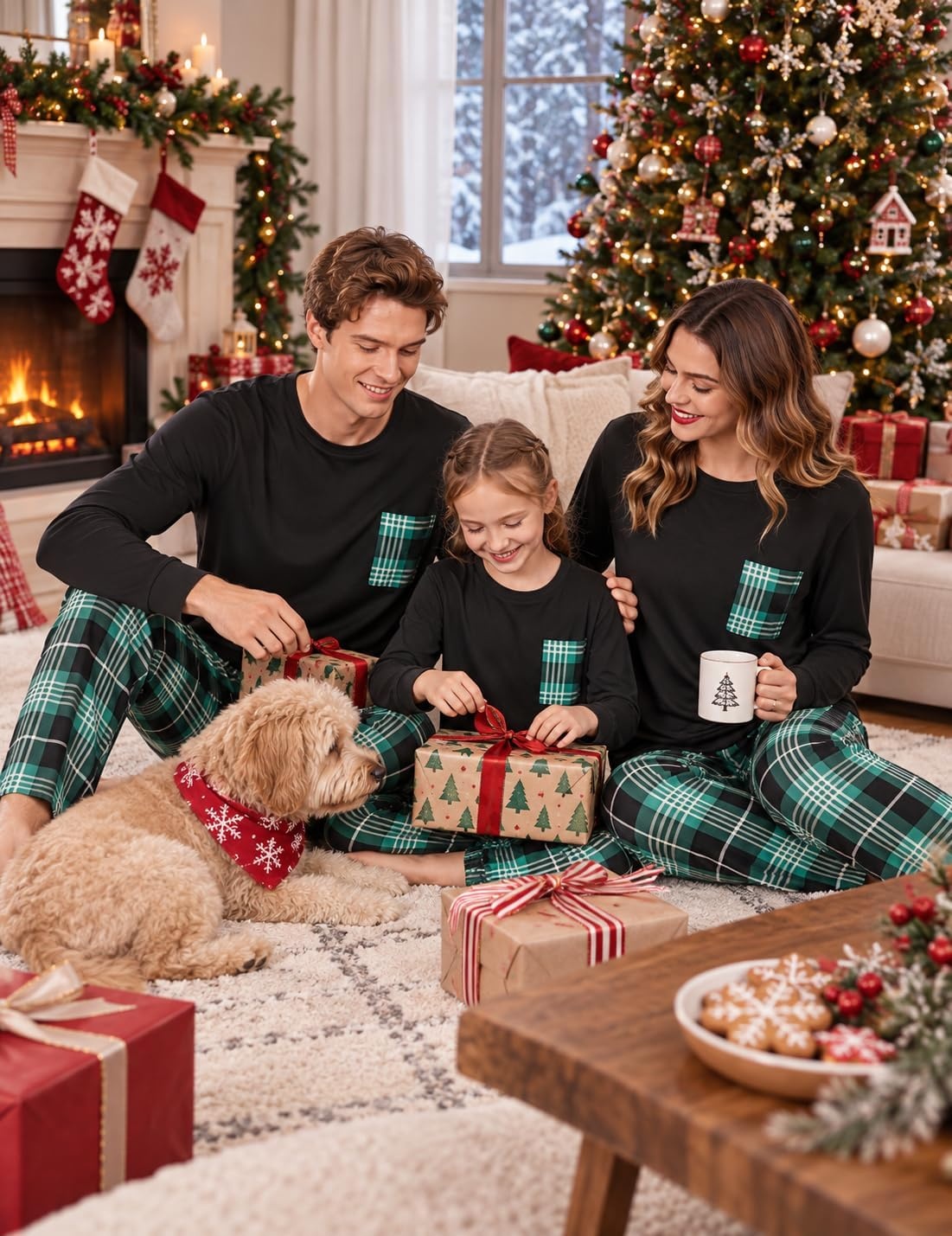 image:imageEkouaer Matching Family Sets Christmas Pajamas Set Xmas PJS SleepwearChristmas Tartan Plaid Pattern Greennavy Blue
