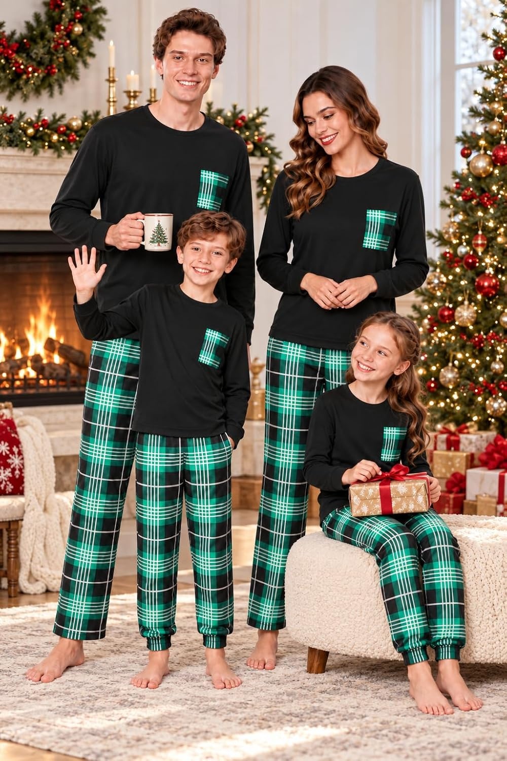 image:imageEkouaer Matching Family Sets Christmas Pajamas Set Xmas PJS SleepwearChristmas Tartan Plaid Pattern Greennavy Blue
