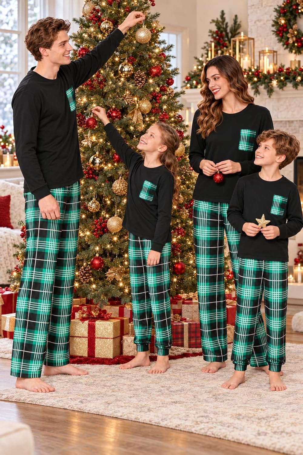 image:imageEkouaer Matching Family Sets Christmas Pajamas Set Xmas PJS SleepwearChristmas Tartan Plaid Pattern Greennavy Blue