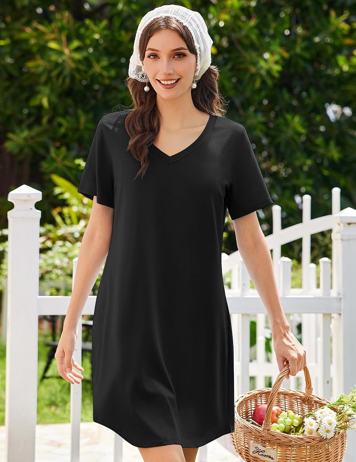 image:imageEkouaer Nightgowns for Women Bamboo Viscose Night Gown Soft Sleep ShirtBlack