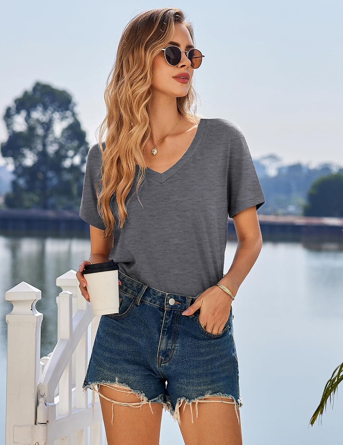 image:imageEkouaer Nightgowns for Women Bamboo Viscose Night Gown Soft Sleep ShirtDark Grey
