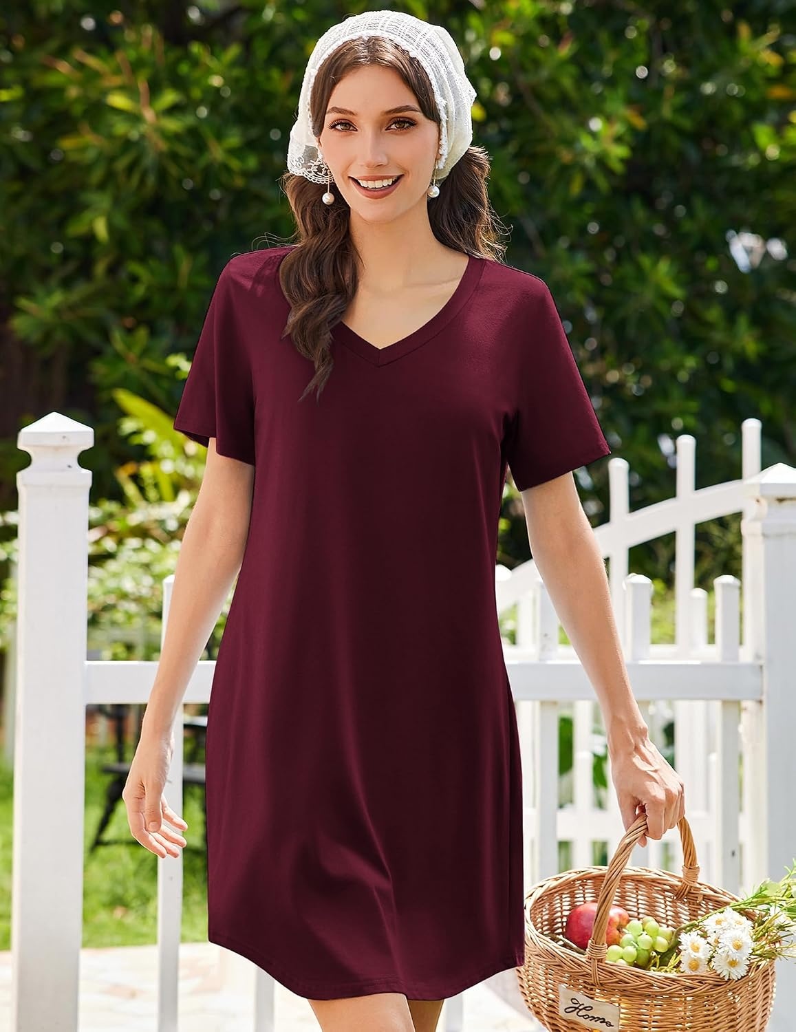 image:imageEkouaer Nightgowns for Women Bamboo Viscose Night Gown Soft Sleep ShirtRed