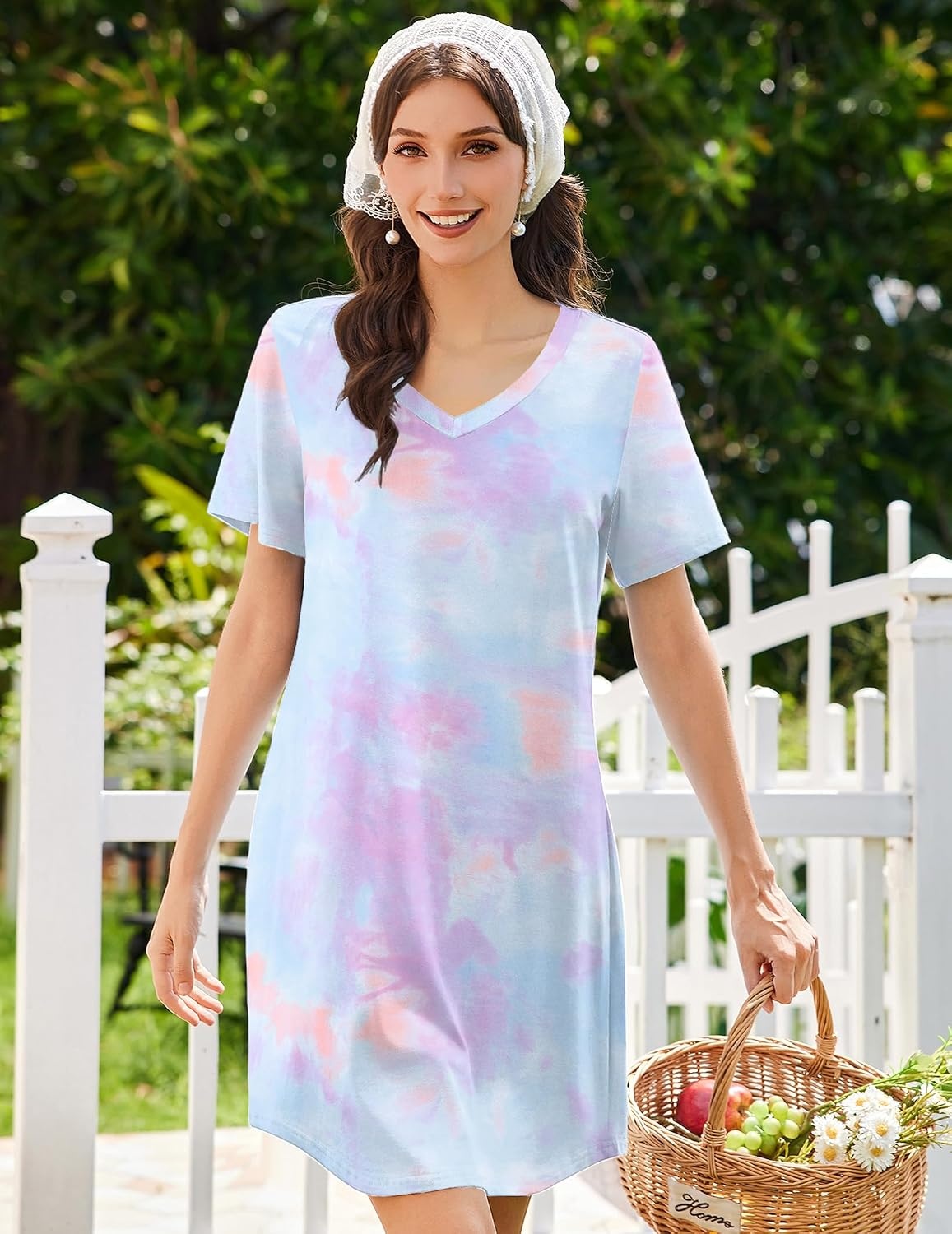 image:imageEkouaer Nightgowns for Women Bamboo Viscose Night Gown Soft Sleep ShirtTiedye