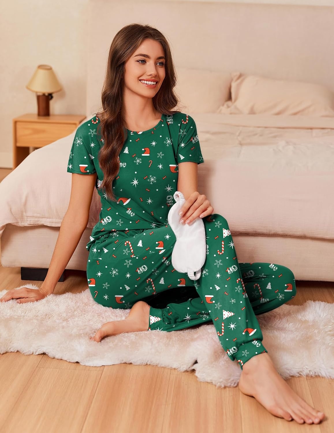 image:imageEkouaer Pajamas for Womens Set Soft 2 Piece Loungewear with Jogger PantsGreen Christmas